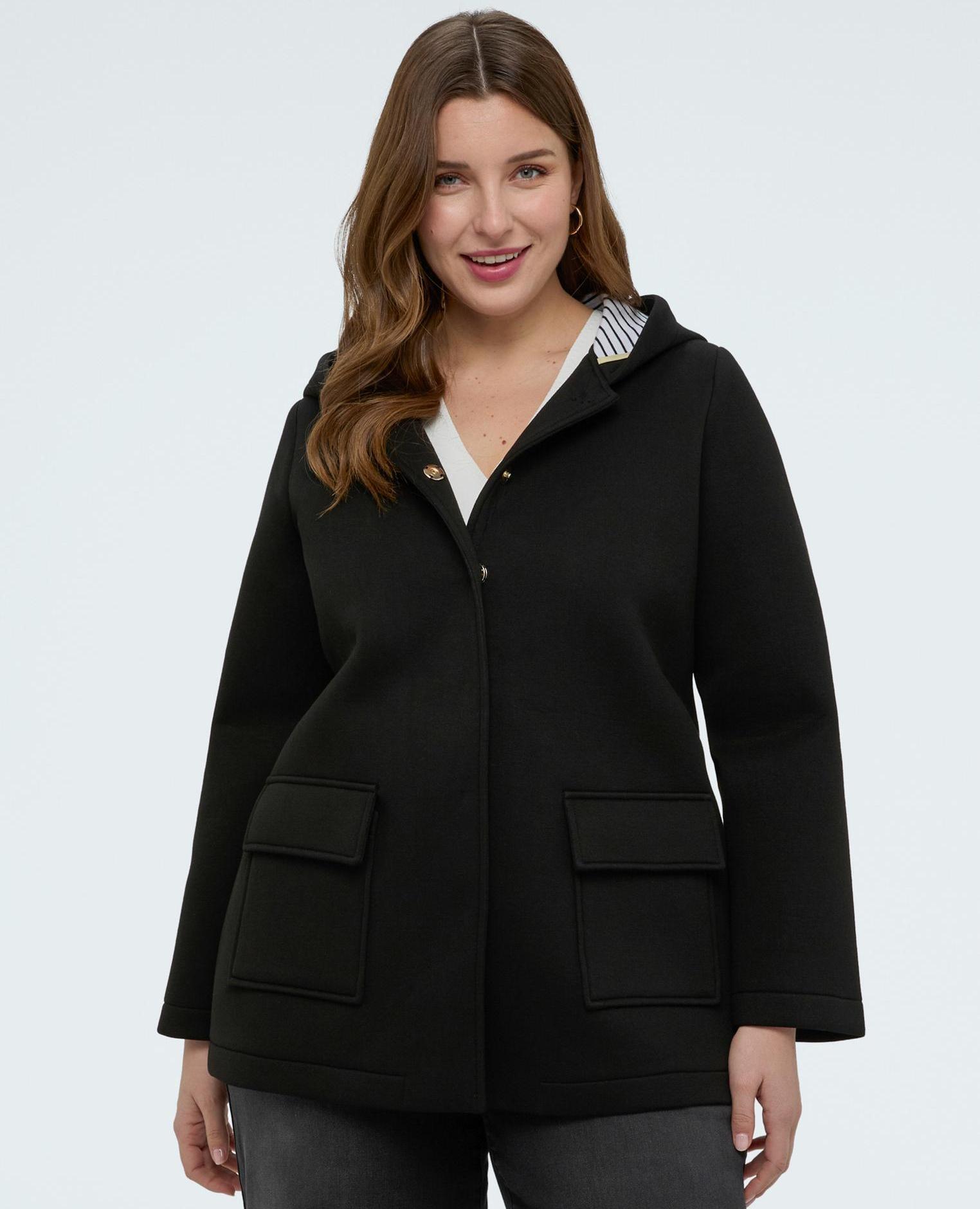 Chaqueta de mujer de neopreno con capucha - Fiorella Rubino - Negro Negro-3