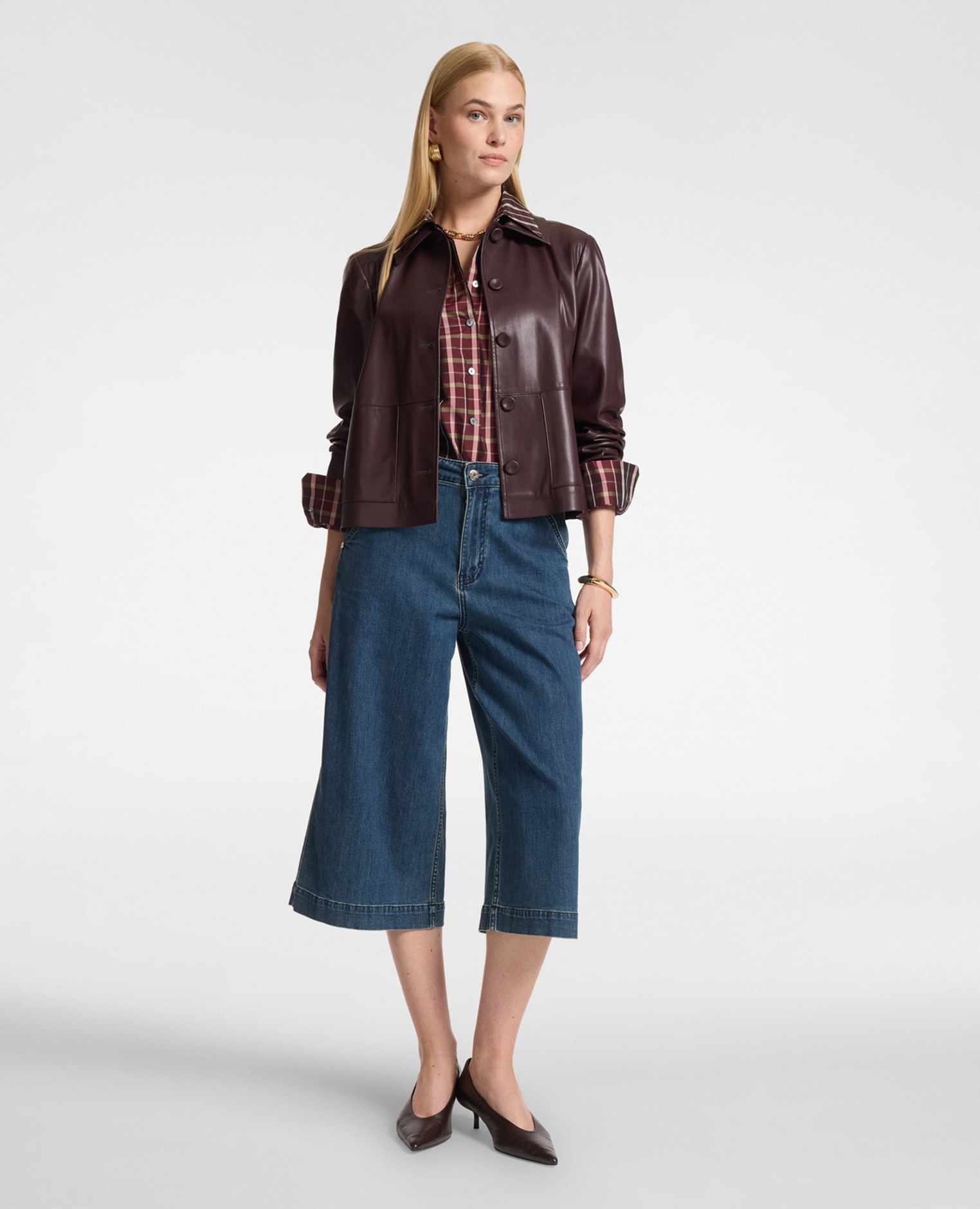 Jeans de mujer cropped wide leg en denim corte corto ajuste amplio y cierre con botones y cremallera - Elena Miró - Azul Azul-1