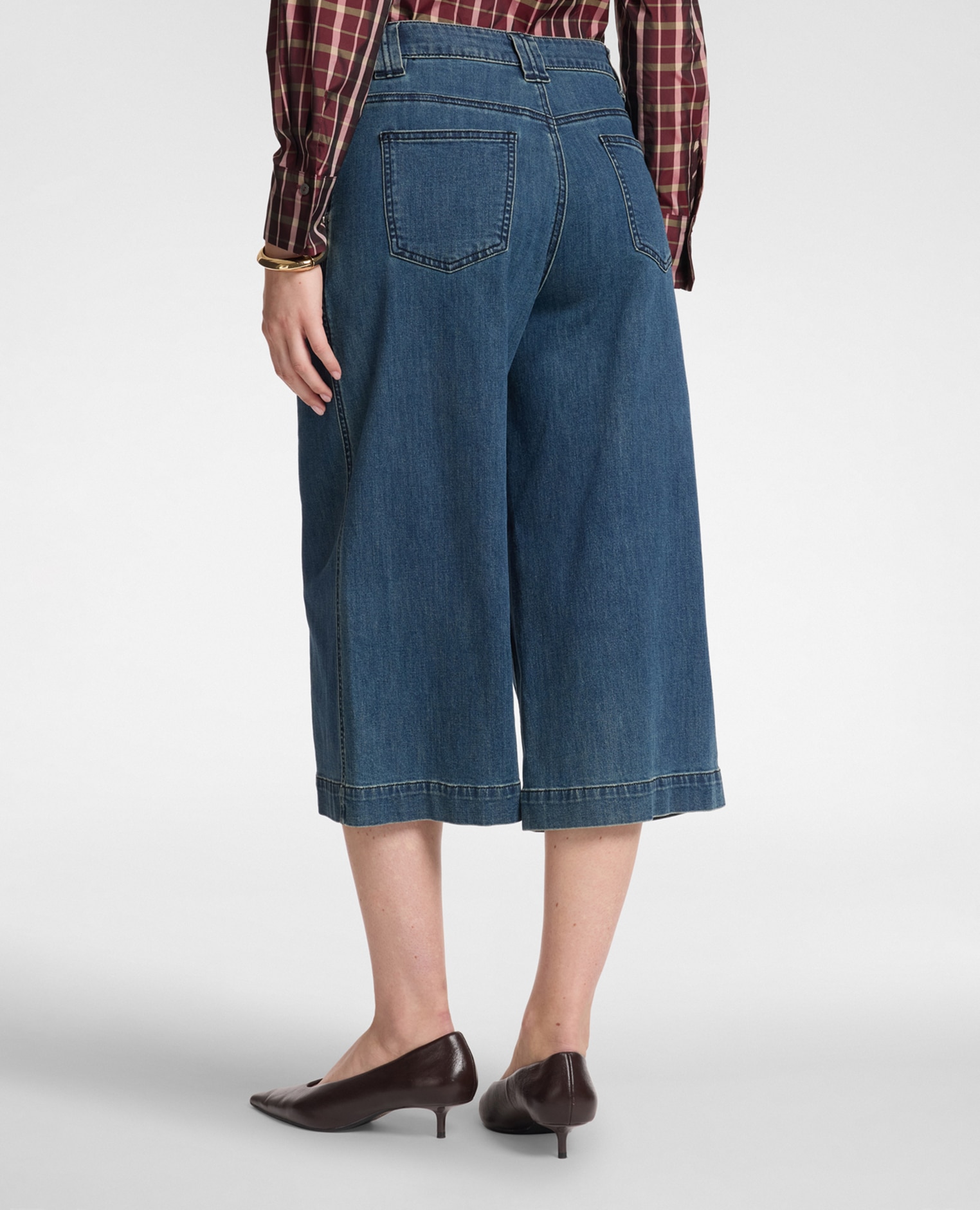 Jeans de mujer cropped wide leg en denim corte corto ajuste amplio y cierre con botones y cremallera - Elena Miró - Azul Azul-2
