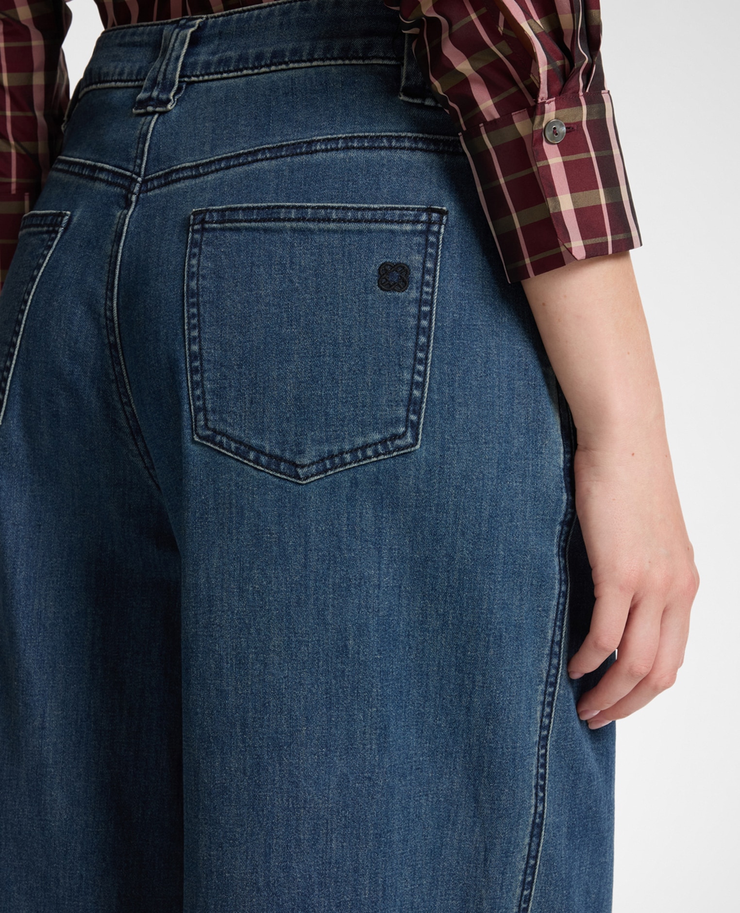 Jeans de mujer cropped wide leg en denim corte corto ajuste amplio y cierre con botones y cremallera - Elena Miró - Azul Azul-4