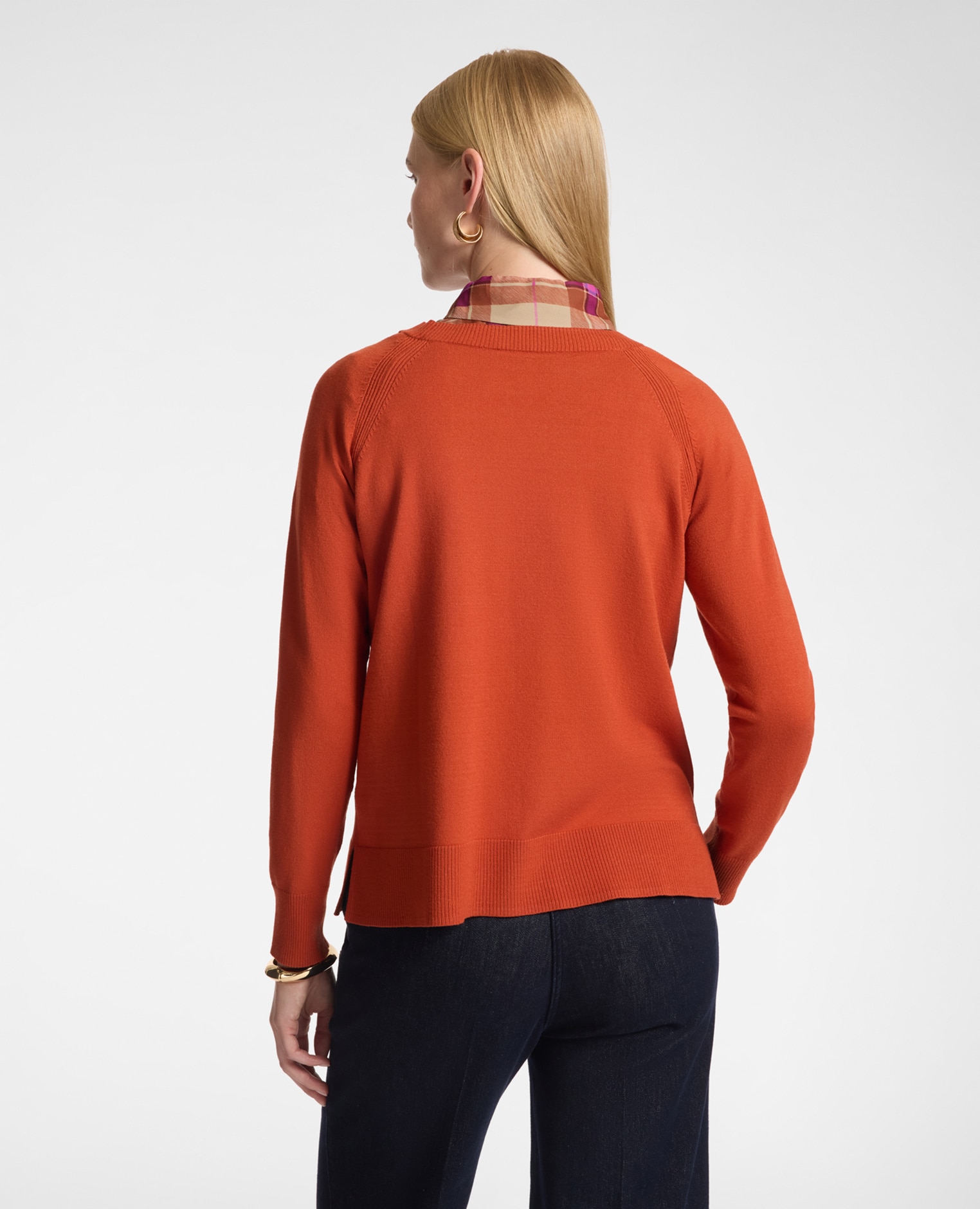 Jersey de mujer de cuello redondo en viscosa ajuste regular y longitud media Naranja Elena Miró Naranja-2
