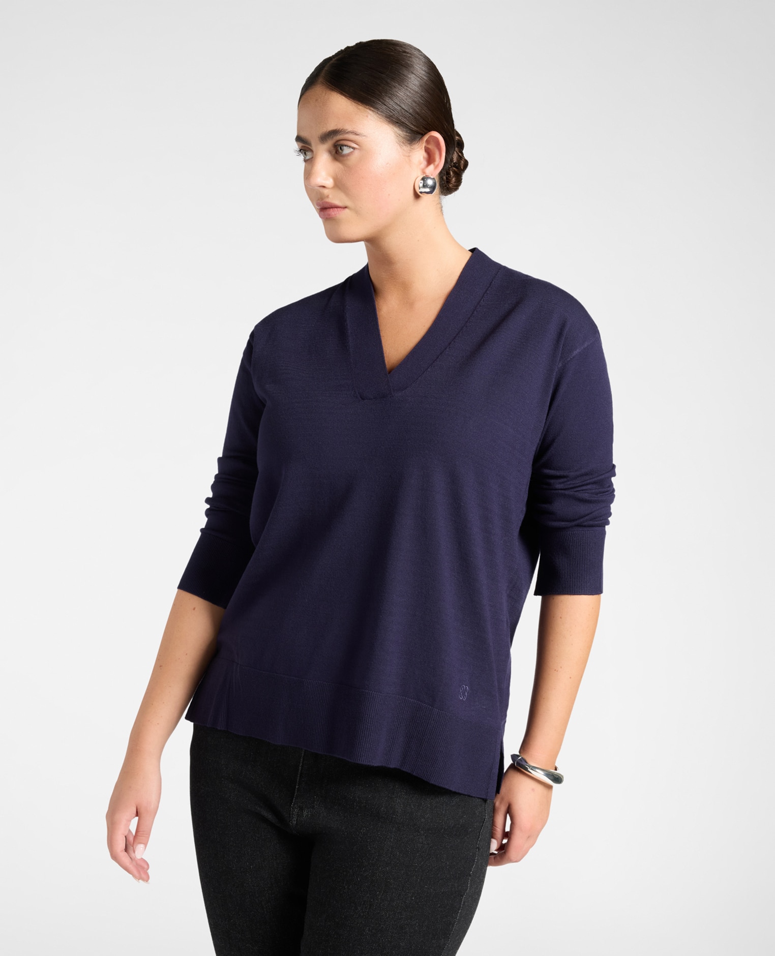 Imagen 0 de Jersey de mujer de viscosa con escote en v ajuste regular y longitud media Azul