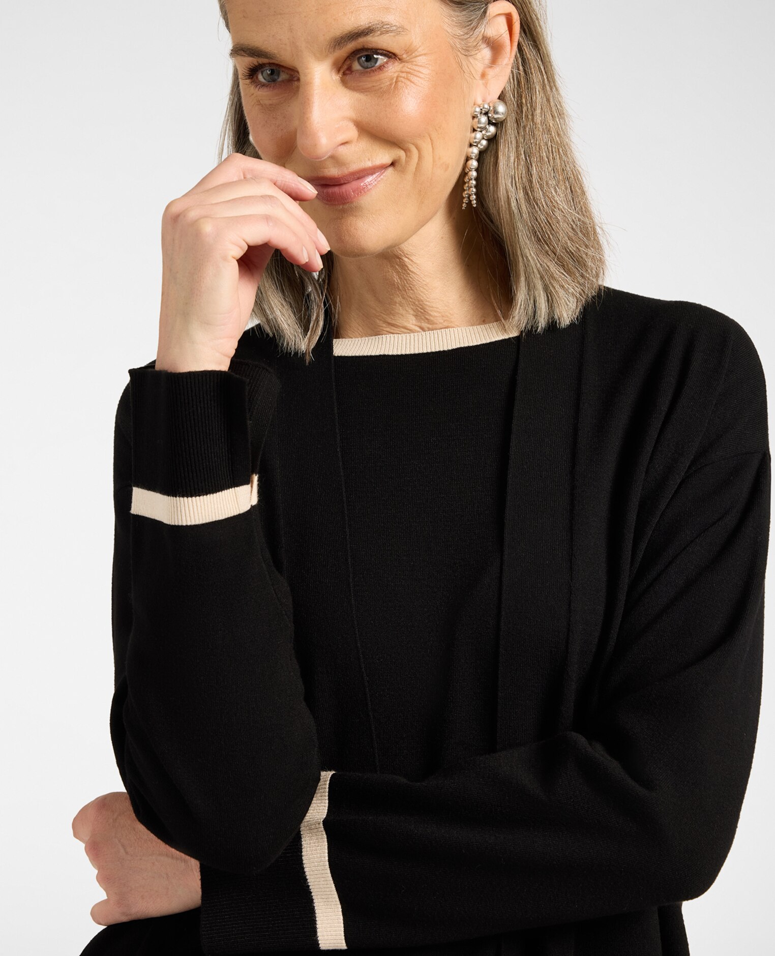 Cárdigan de mujer de viscosa abierto modelo regular con largo medio y parte delantera abierta sin cierre - Elena Miró - Negro Negro-4