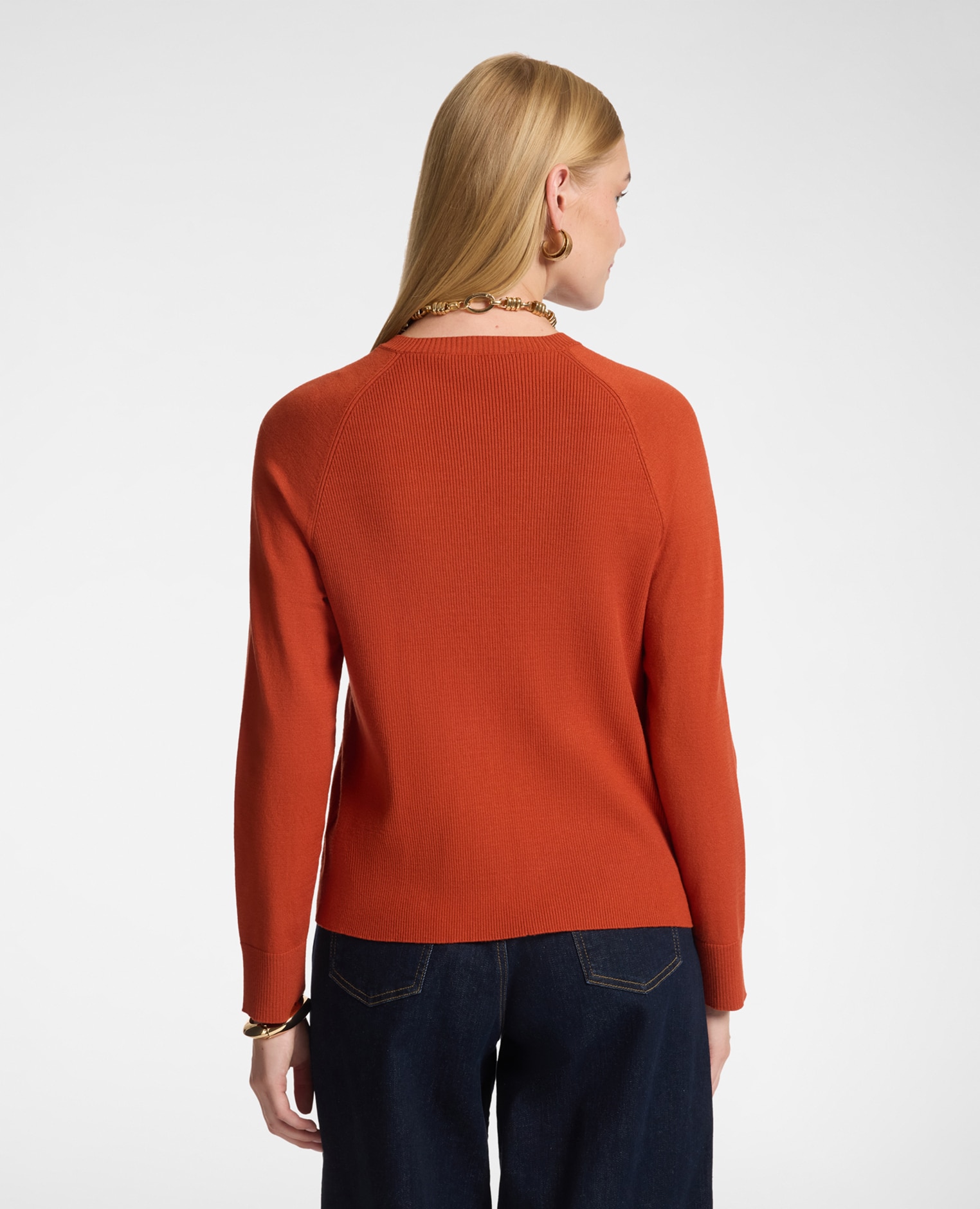 Chaqueta de mujer de punto en viscosa con bolsillos modelo regular con cierre de botones en el frente - Elena Miró - Naranja Naranja-2
