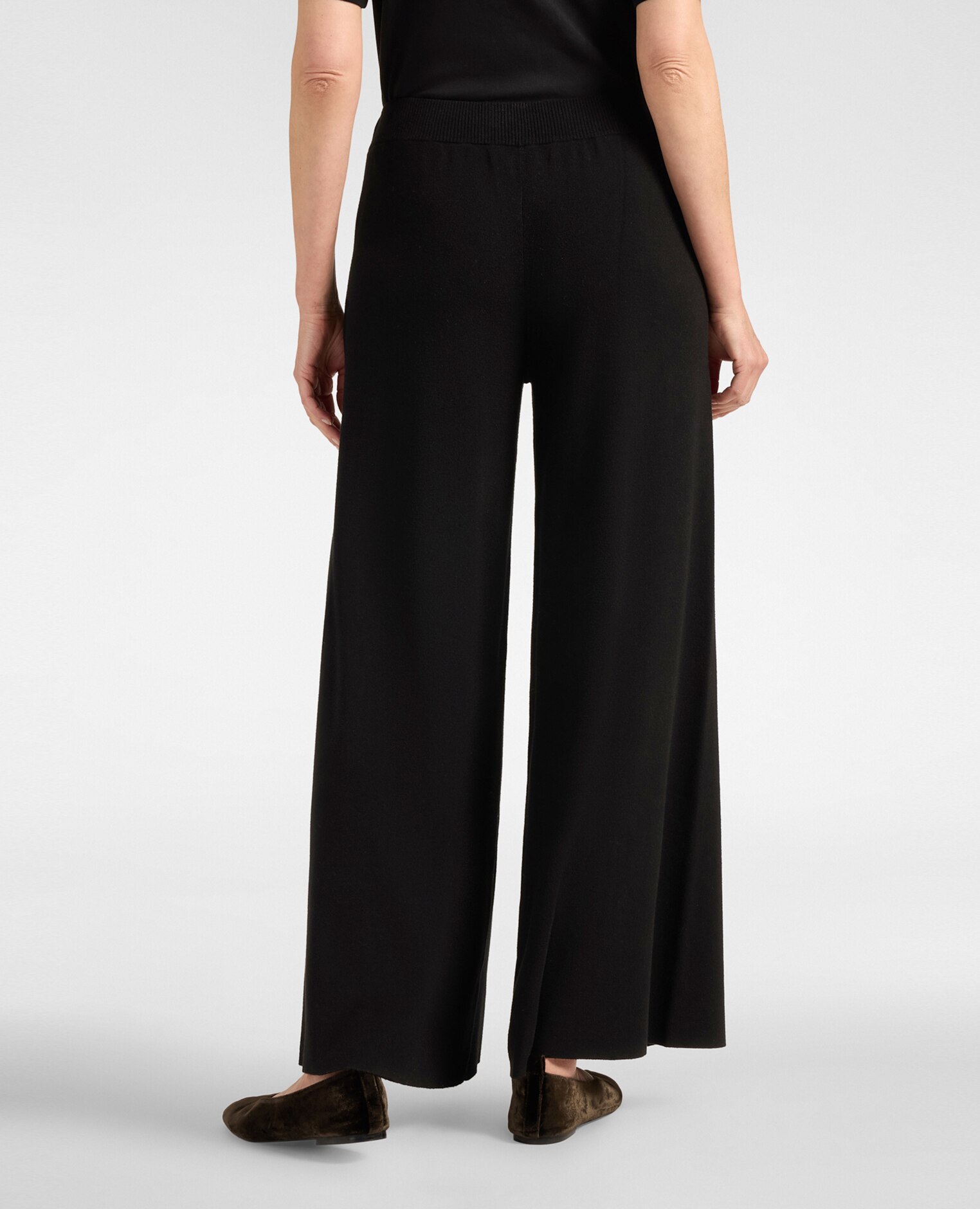 Pantalones de mujer palazzo de viscosa ajuste ancho con cierre de banda elástica en la cintura - Elena Miró - Negro Negro-2