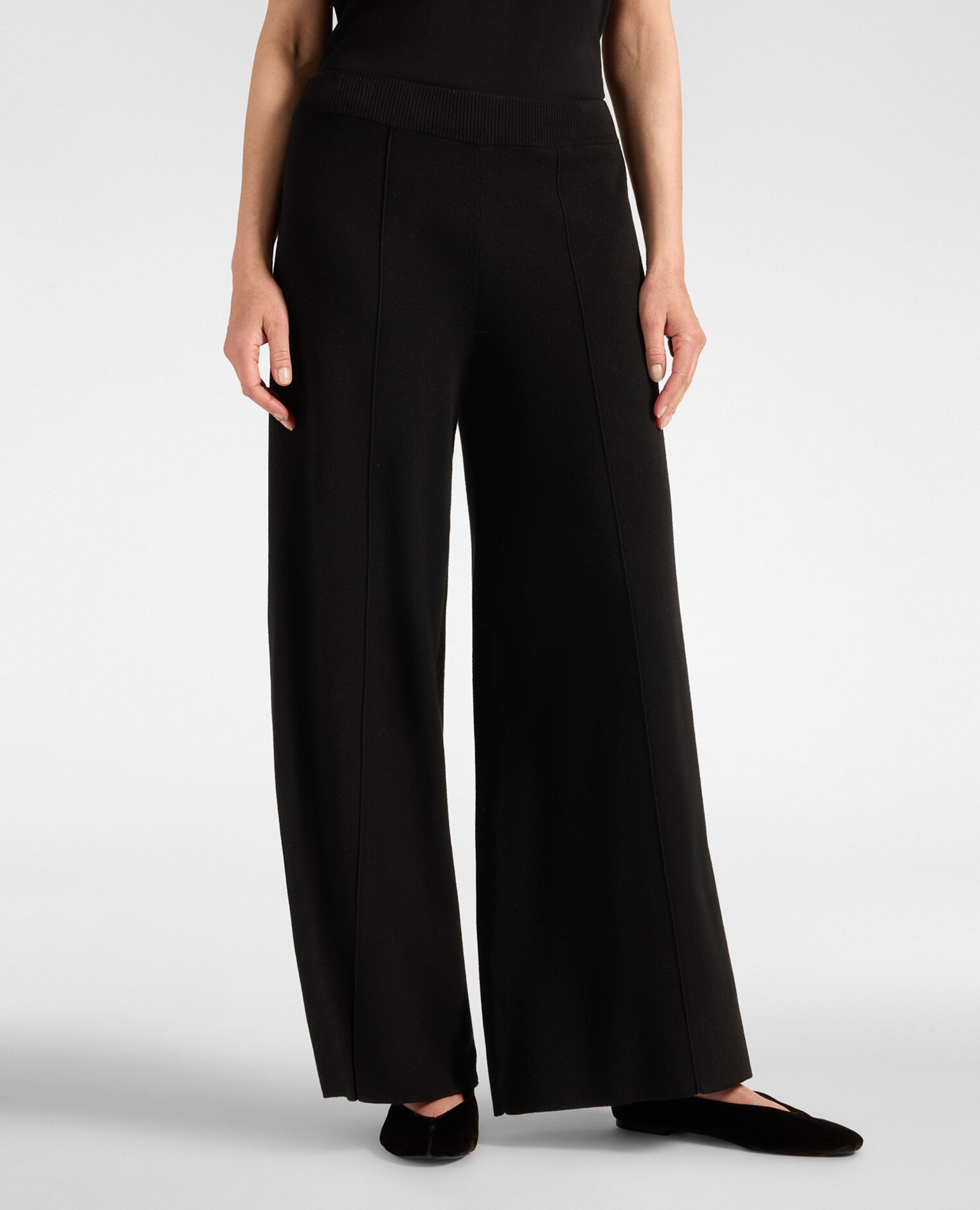 Pantalones de mujer palazzo de viscosa ajuste ancho con cierre de banda elástica en la cintura - Elena Miró - Negro Negro-3