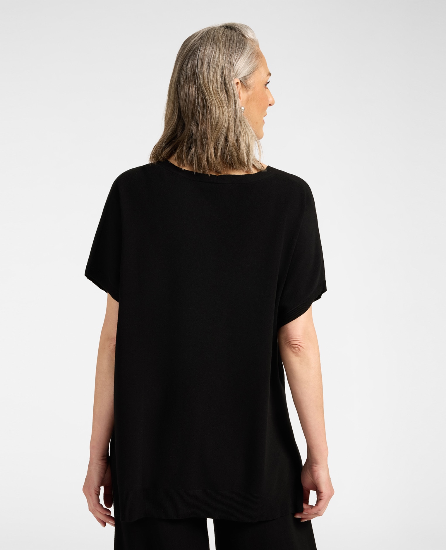 Jersey de mujer de viscosa con escote en v ajuste oversize y longitud media - Elena Miró - Negro Negro-2
