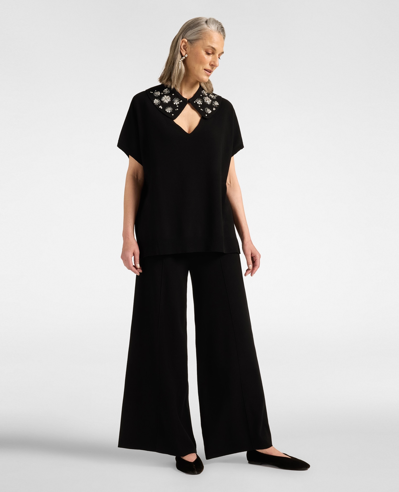 Jersey de mujer de viscosa con escote en v ajuste oversize y longitud media - Elena Miró - Negro Negro-3