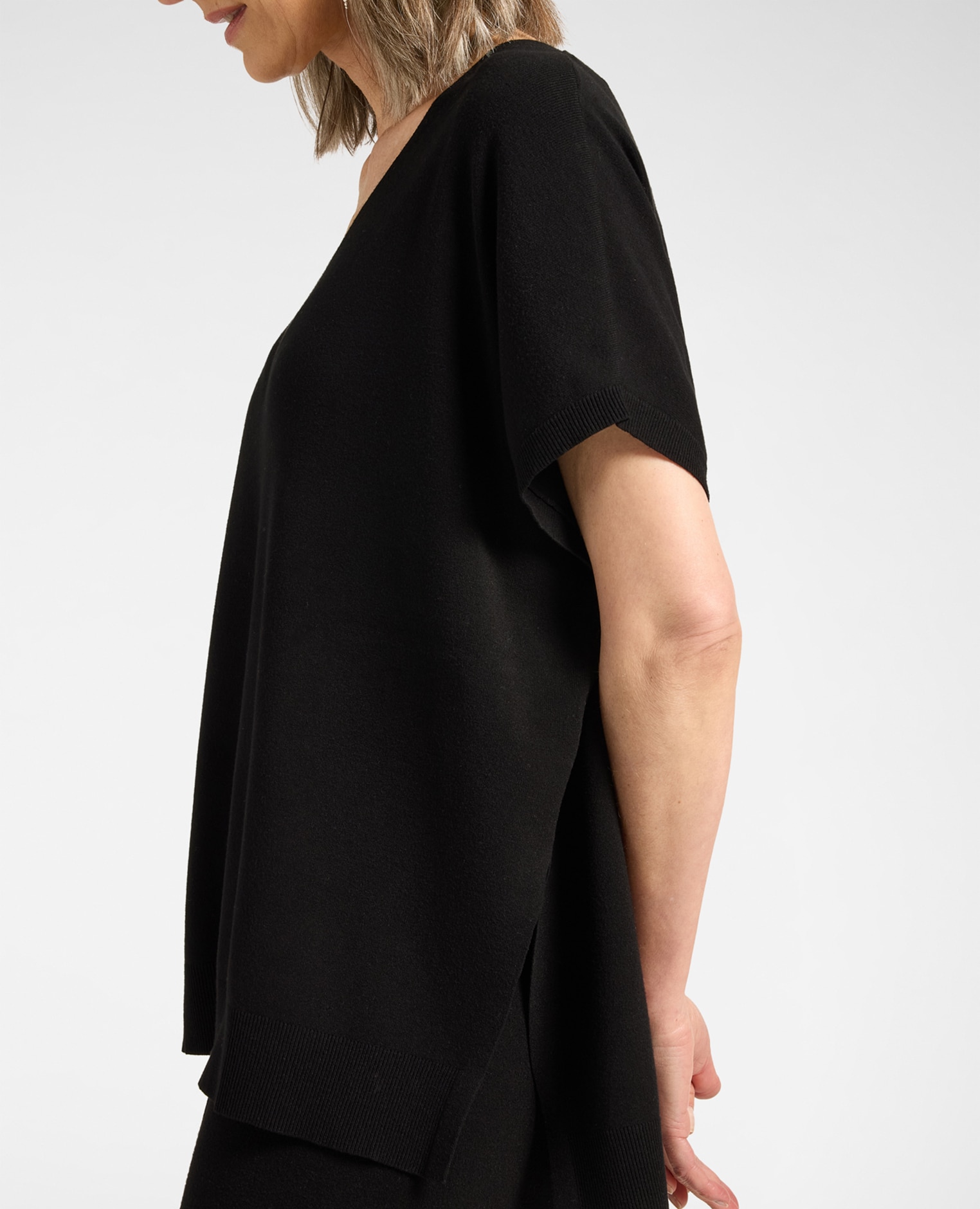 Jersey de mujer de viscosa con escote en v ajuste oversize y longitud media - Elena Miró - Negro Negro-4