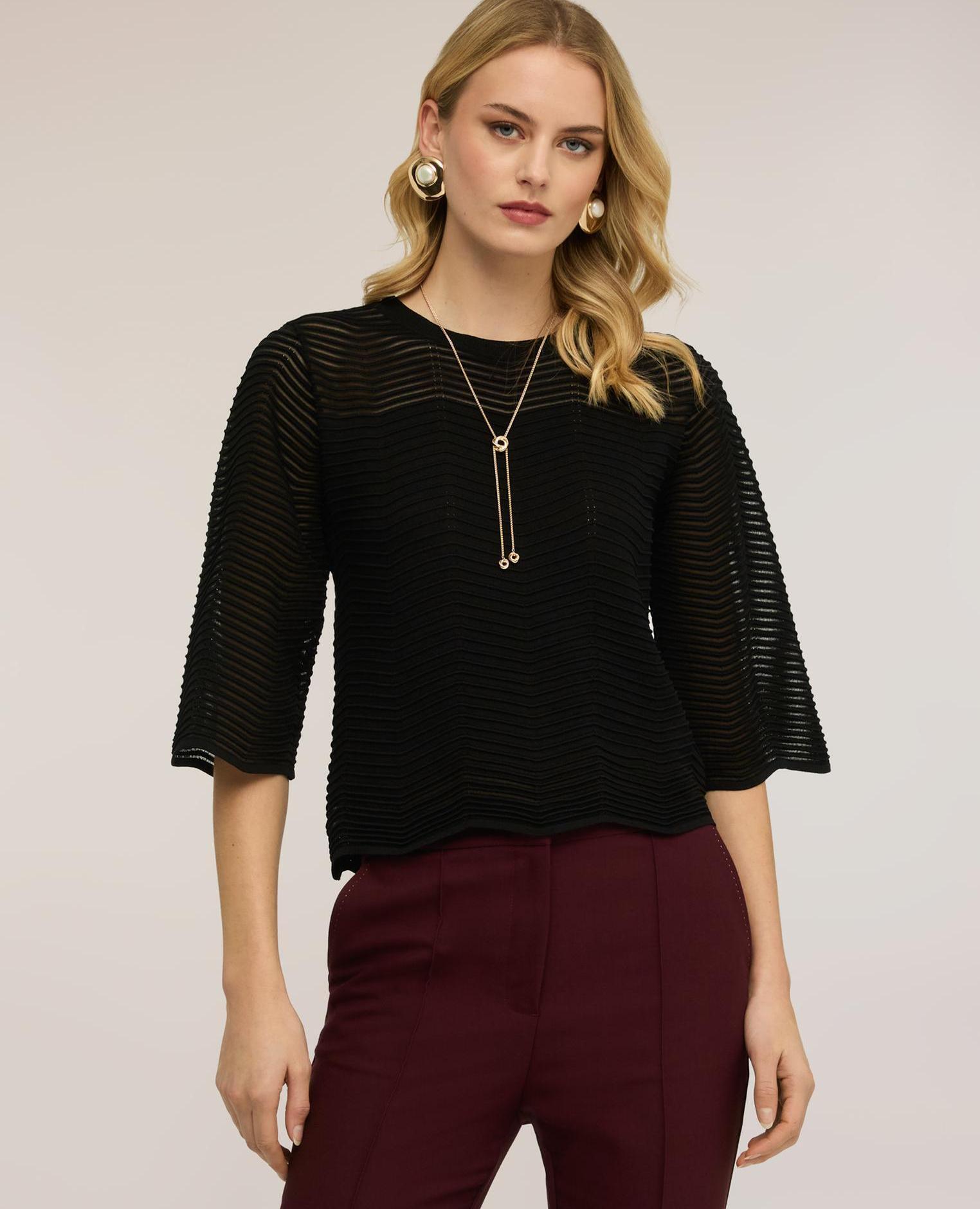 Jersey de mujer calado en mezcla de viscosa ajuste regular con trabajo ajouré - Motivi - Negro Negro-1