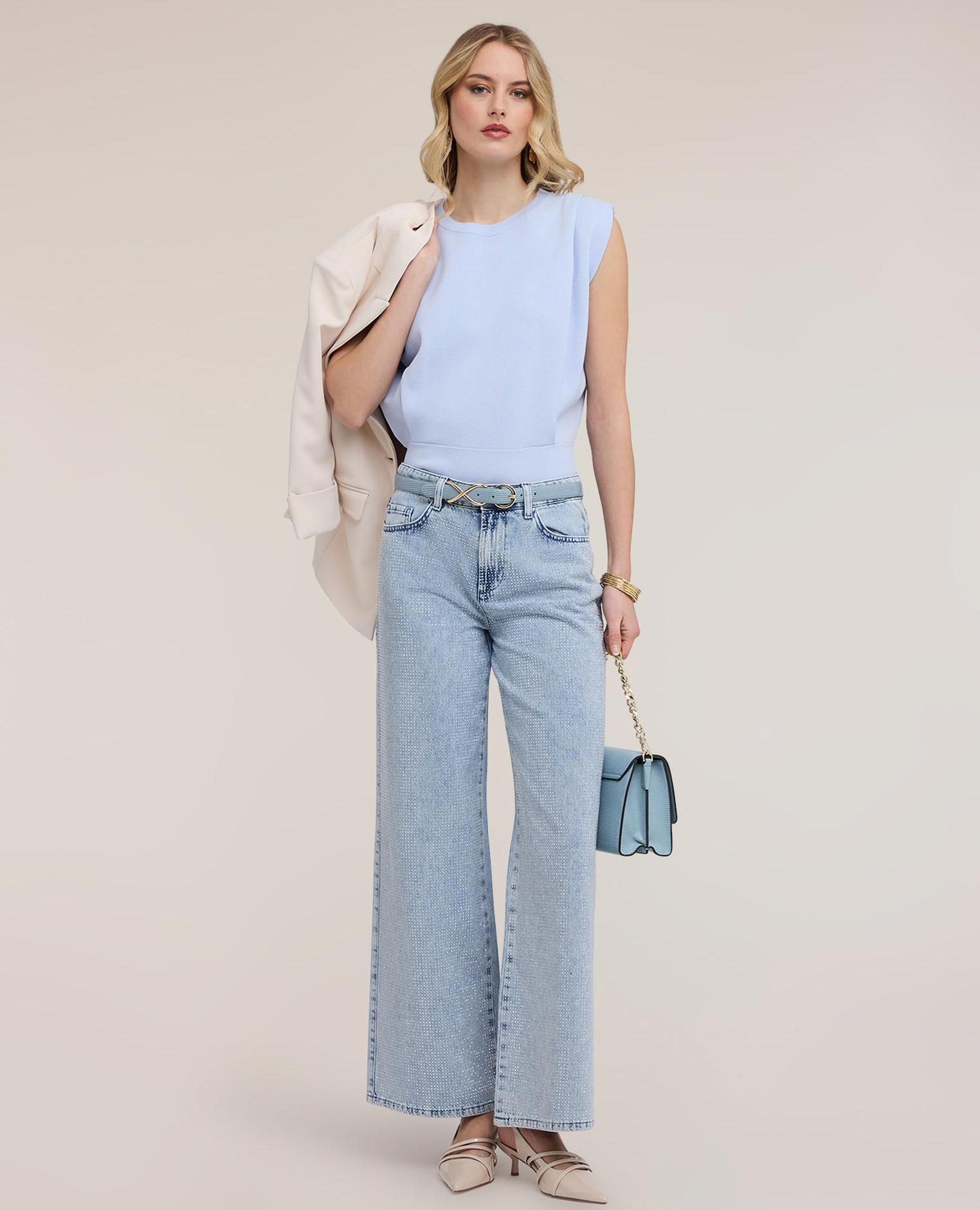 Jersey de mujer corto con tirantes modelo corto con ajuste boxy y tirantes internos - Motivi - Azul claro Azul claro-4
