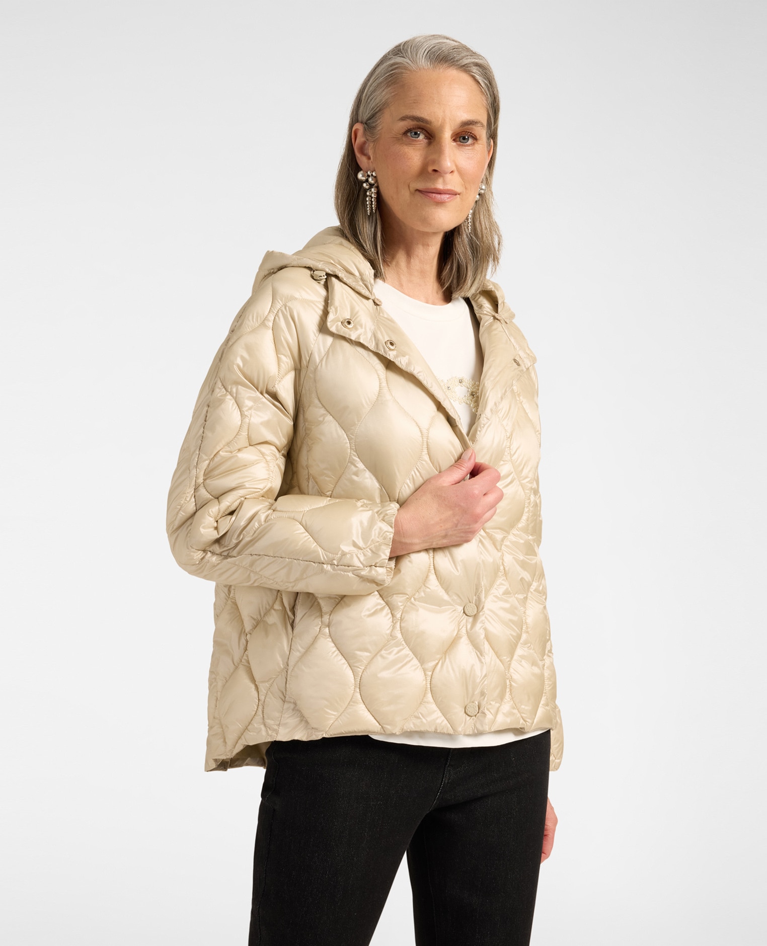 Plumífero de mujer ligero de nylon acolchado largo medio ajuste regular - Elena Miró - Beige Beige-1