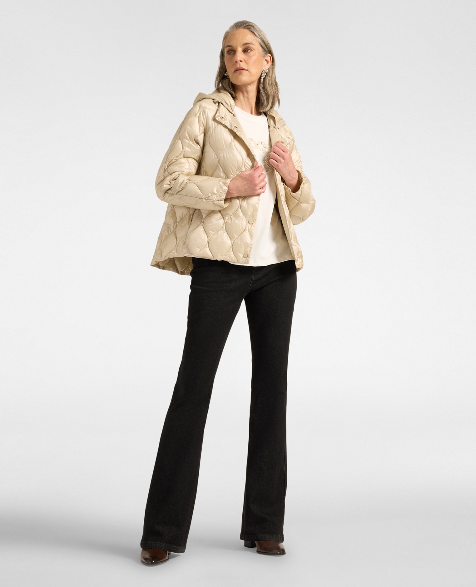 Plumífero de mujer ligero de nylon acolchado largo medio ajuste regular - Elena Miró - Beige Beige-3