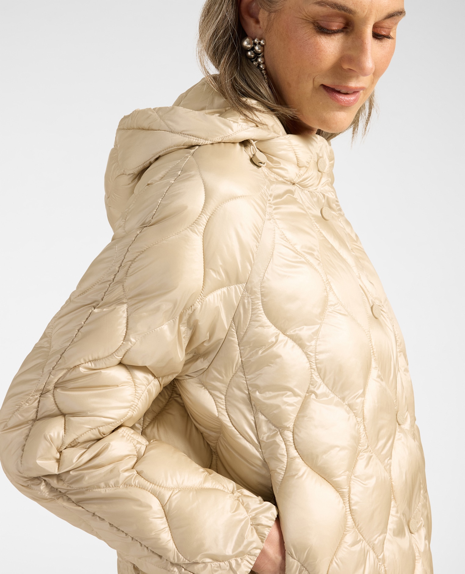 Plumífero de mujer ligero de nylon acolchado largo medio ajuste regular - Elena Miró - Beige Beige-4