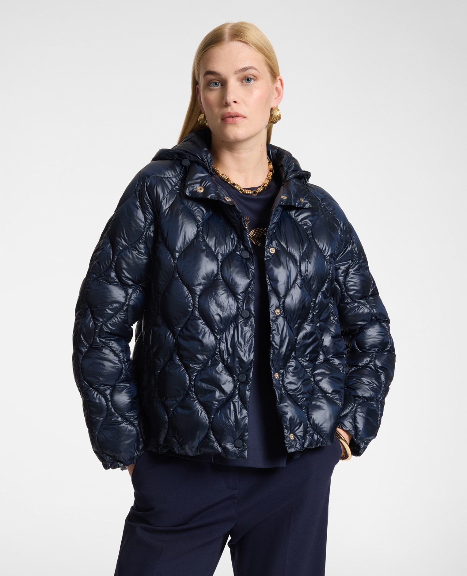 Plumífero de mujer ligero de nylon acolchado largo medio ajuste regular - Elena Miró - Azul Azul-1