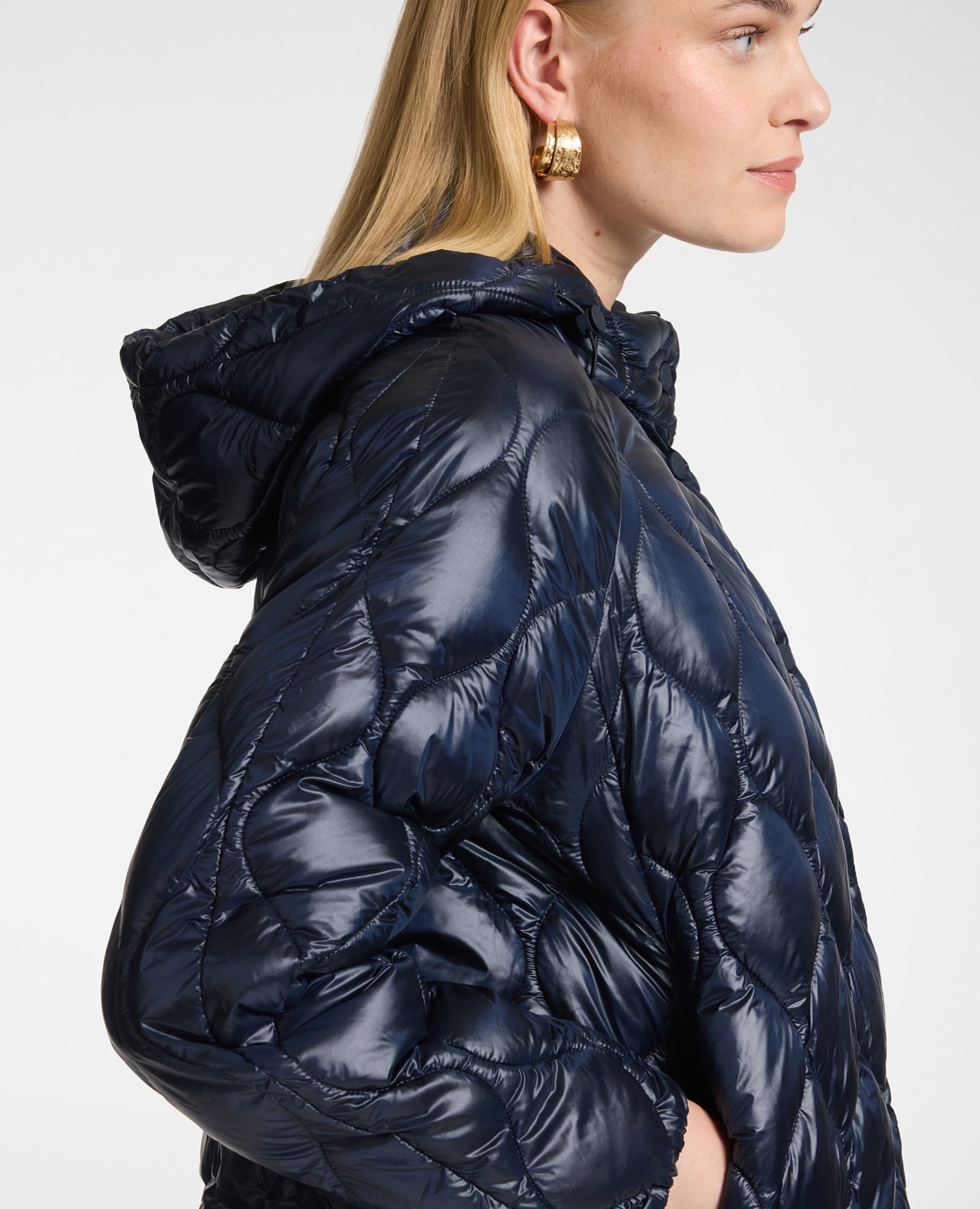 Plumífero de mujer ligero de nylon acolchado largo medio ajuste regular - Elena Miró - Azul Azul-4