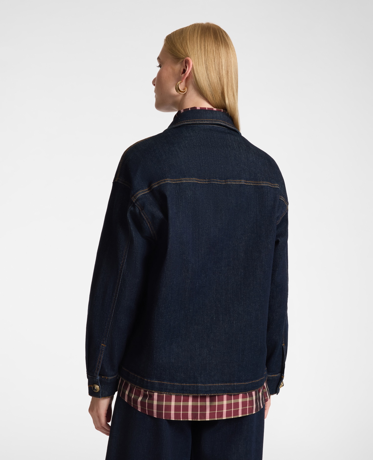 Chaqueta de mujer desestructurada en denim ajuste oversize cierre con cremallera y botones de presión - Elena Miró - Azul Azul-2