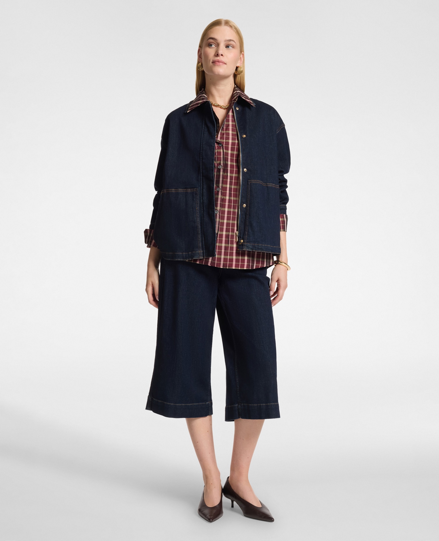 Chaqueta de mujer desestructurada en denim ajuste oversize cierre con cremallera y botones de presión - Elena Miró - Azul Azul-3