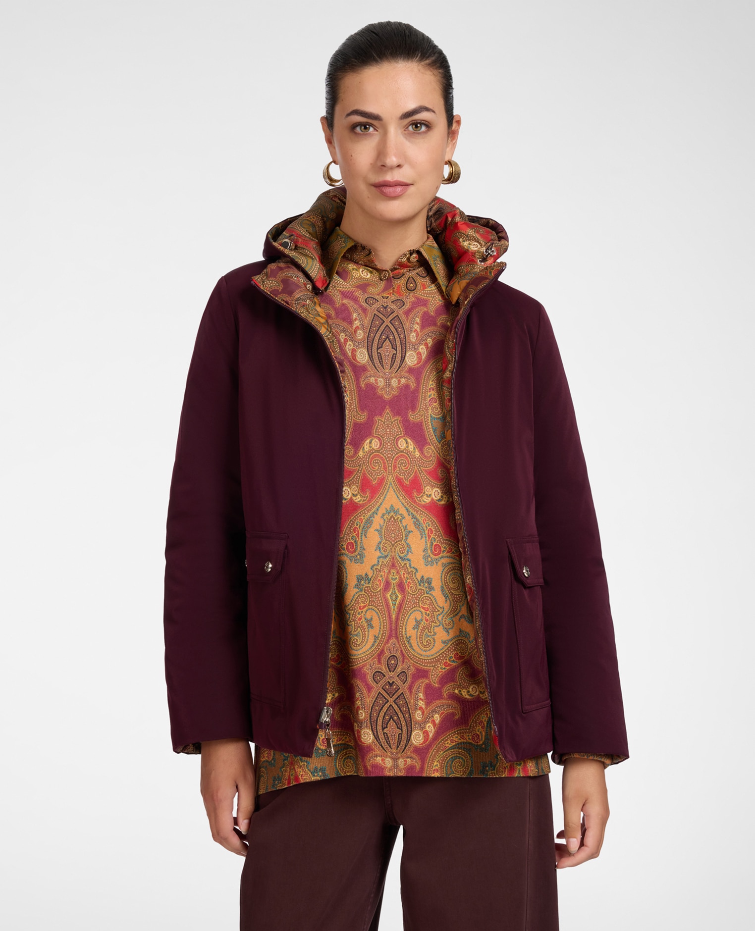 Plumífero de mujer reversible estampado longitud media ajuste regular - Elena Miró - Burdeos Burdeos-1