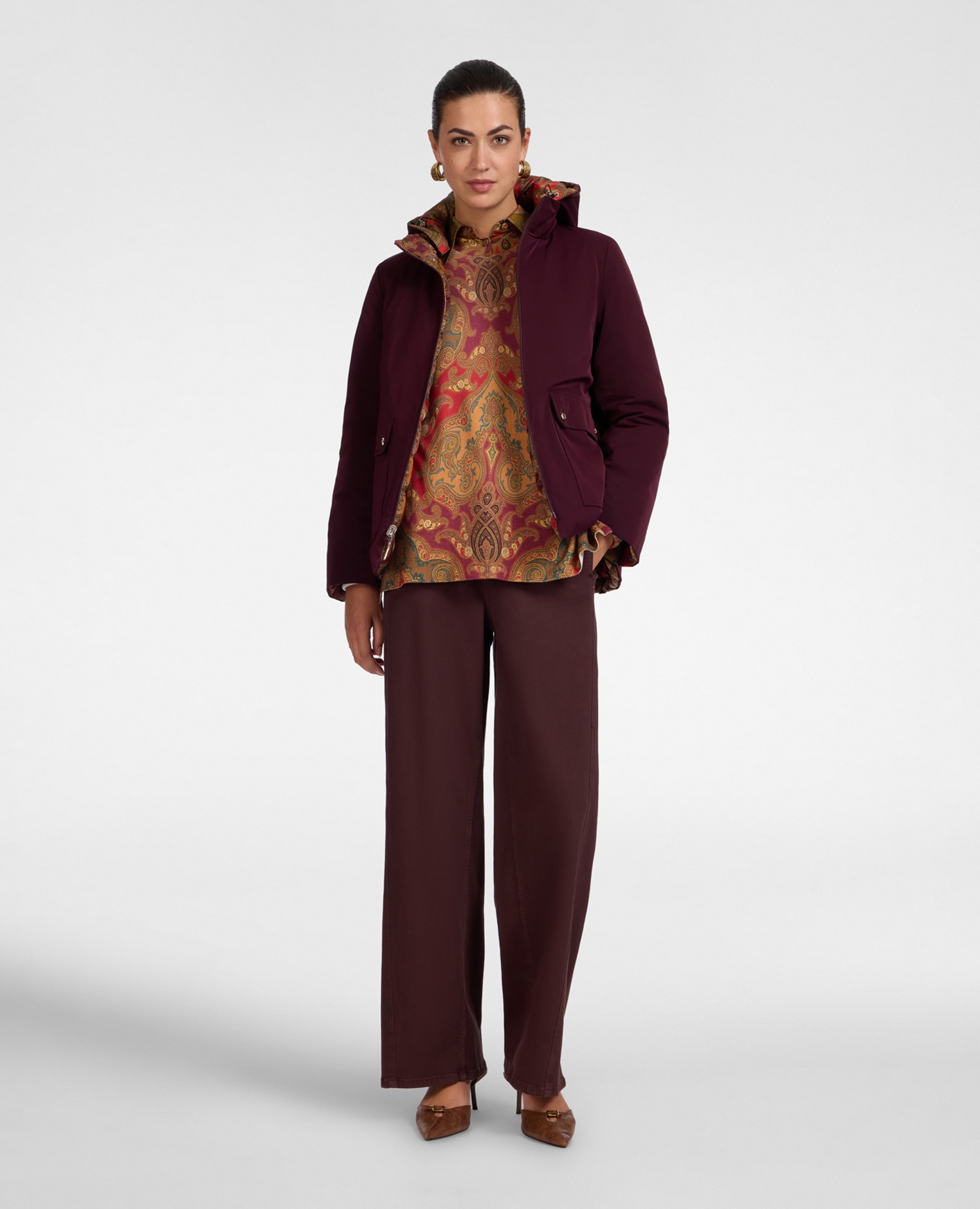 Plumífero de mujer reversible estampado longitud media ajuste regular - Elena Miró - Burdeos Burdeos-3