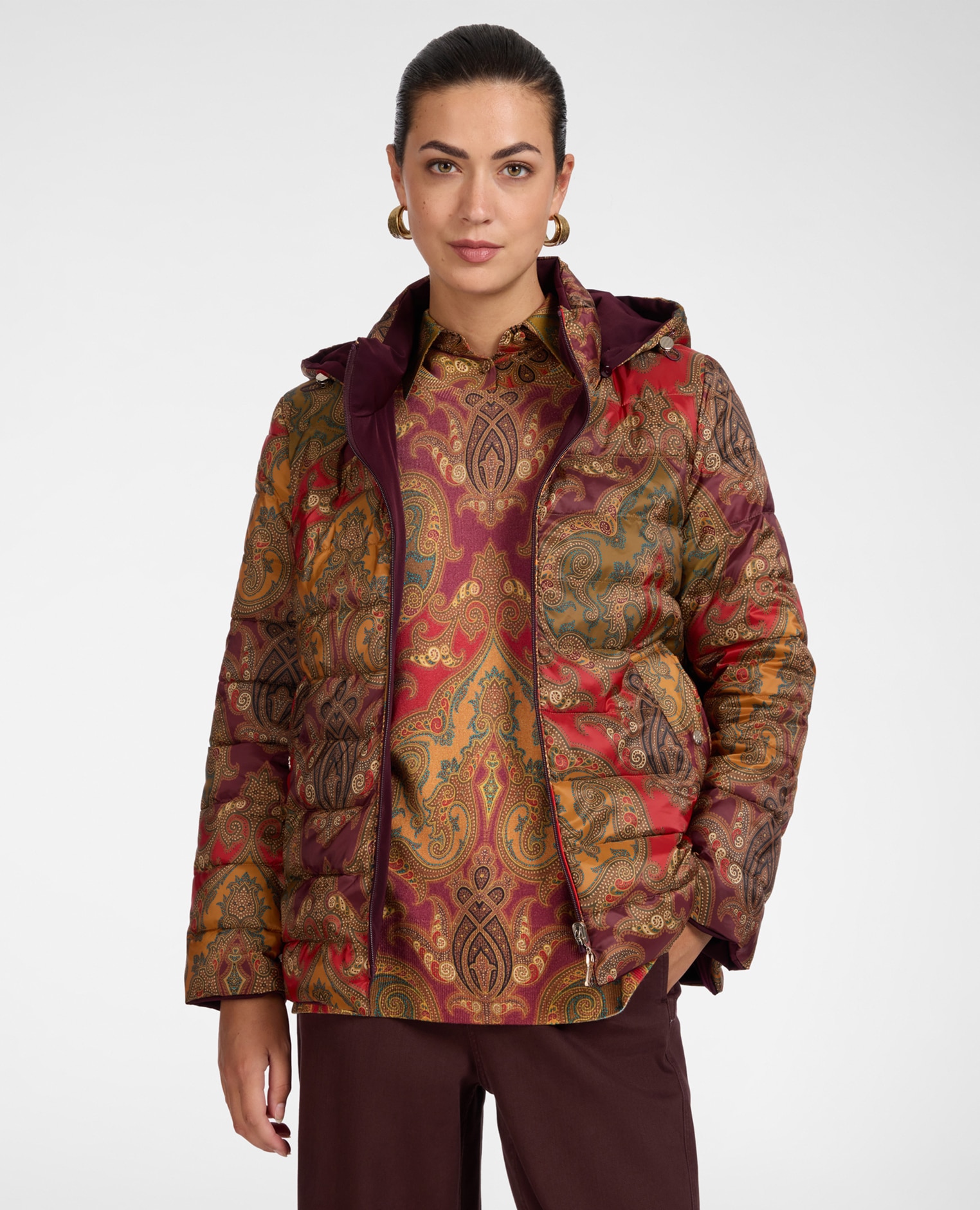 Plumífero de mujer reversible estampado longitud media ajuste regular - Elena Miró - Burdeos Burdeos-4