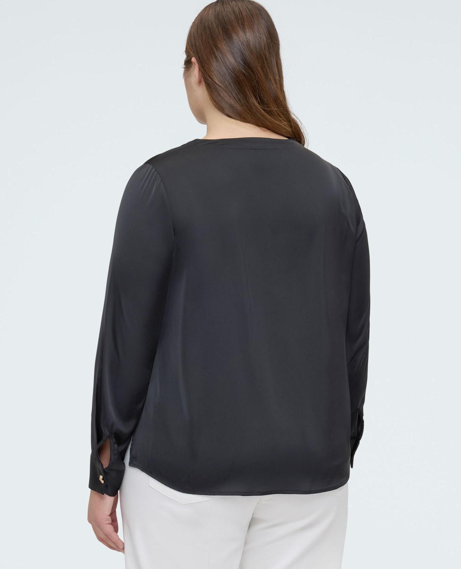 Blusa de mujer de raso con botones en forma de corazón mangas largas con puños reversibles - Fiorella Rubino - Negro Negro-2