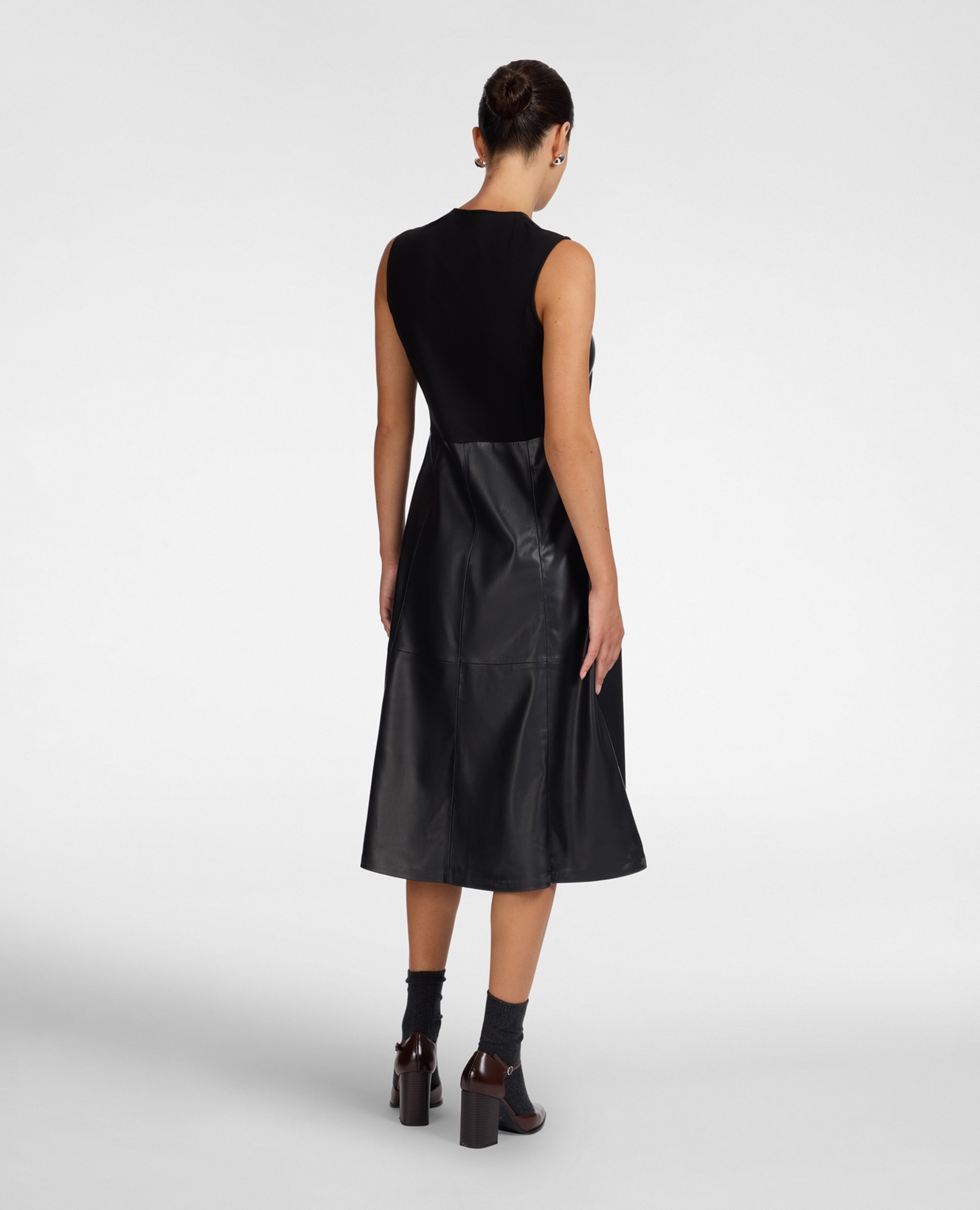Vestido en a en tejido revestido largo midi con escote en v y cierre con cremallera - Elena Miró - Negro Negro-2