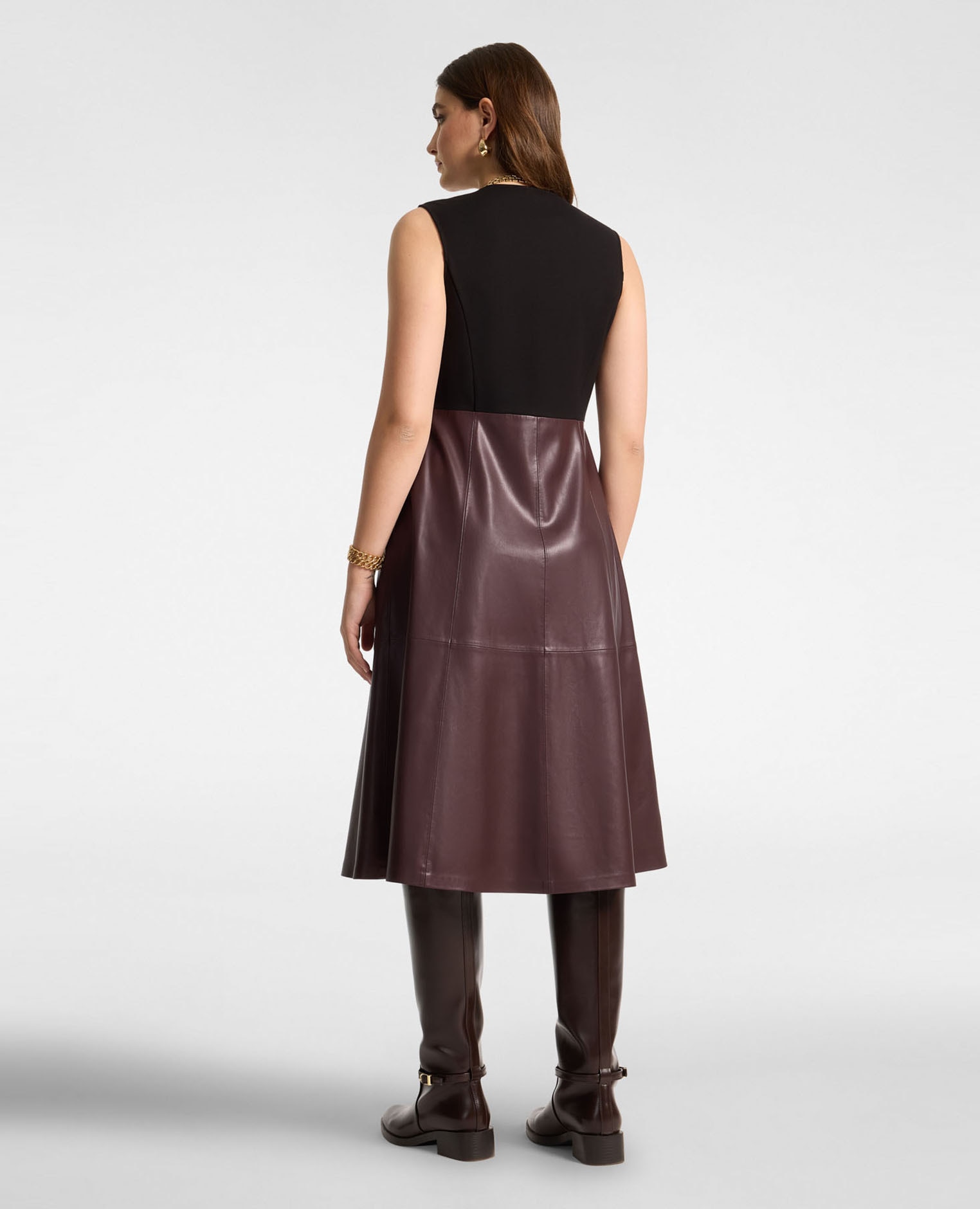 Imagen 2 de Vestido en a en tejido revestido largo midi con escote en v y cierre con cremallera - Elena Miró - Burdeos Burdeos