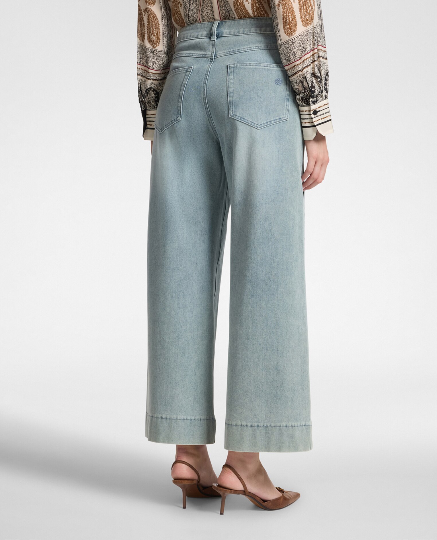 Jeans de mujer washed wide leg ajuste ancho con cierre de botones y cremallera - Elena Miró - Azul Azul-2