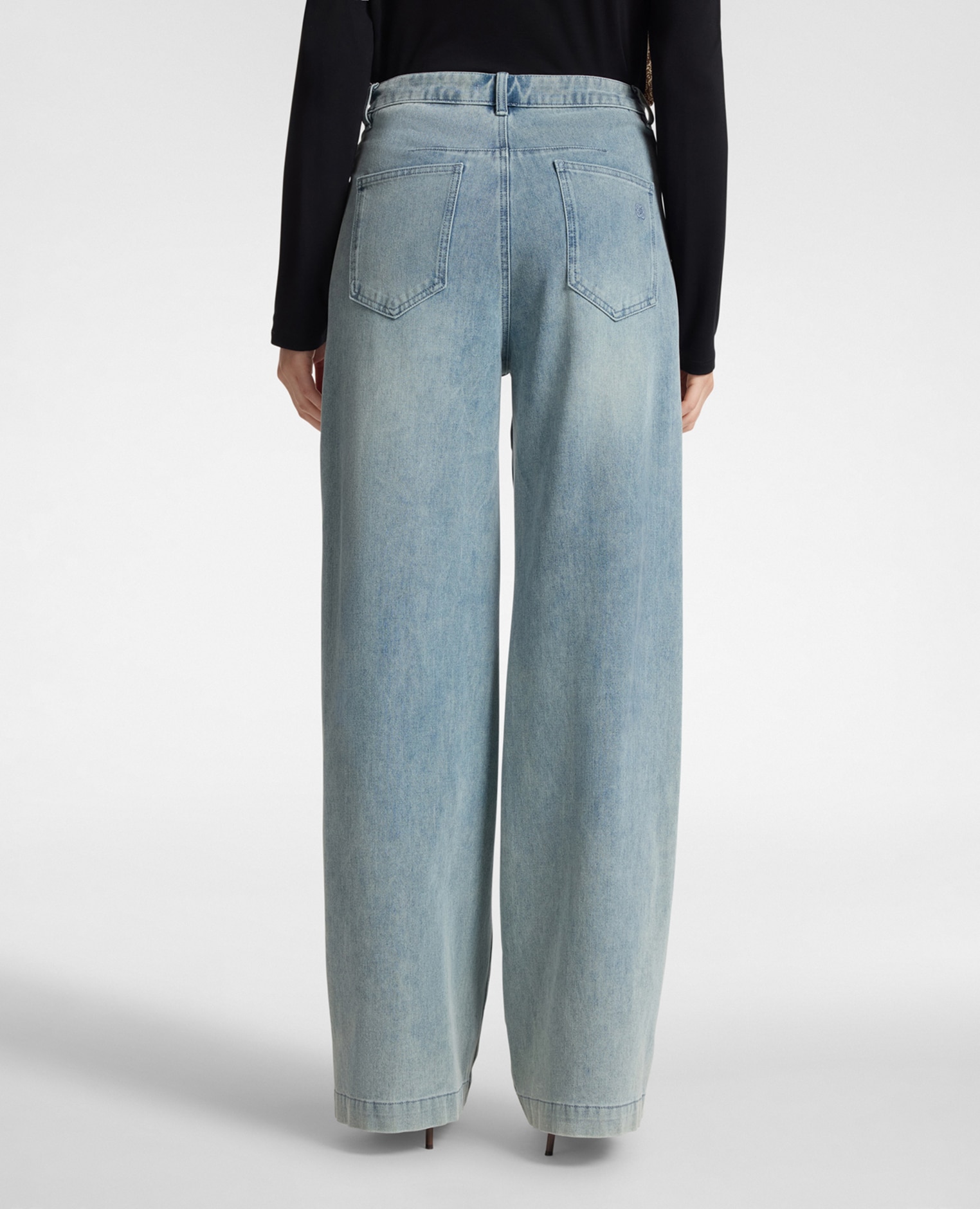 Jeans de mujer wide leg con bordes laterales ajuste ancho con cierre de botones y cremallera - Elena Miró - Azul Azul-2