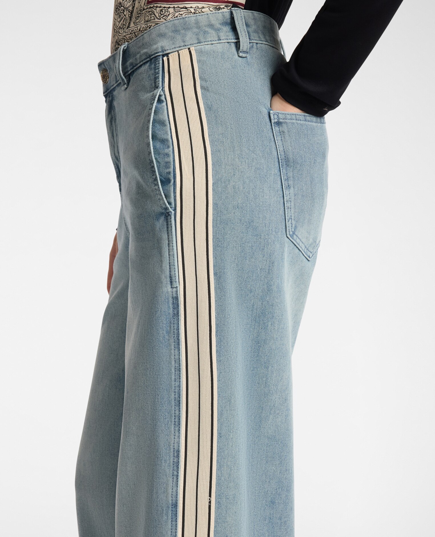 Jeans de mujer wide leg con bordes laterales ajuste ancho con cierre de botones y cremallera - Elena Miró - Azul Azul-4