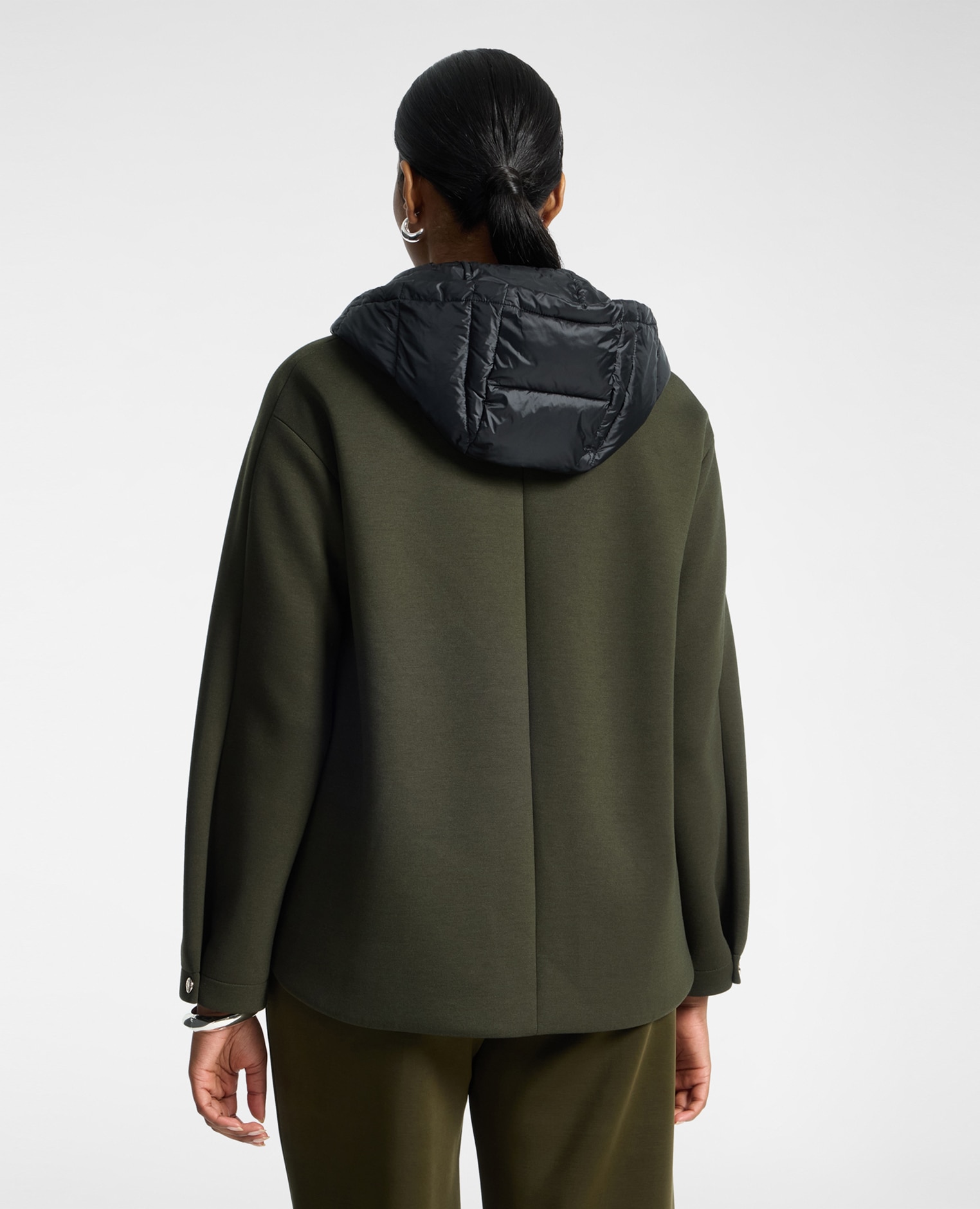 Parka de mujer en scuba con capucha longitud media ajuste regular - Elena Miró - Verde Verde-2