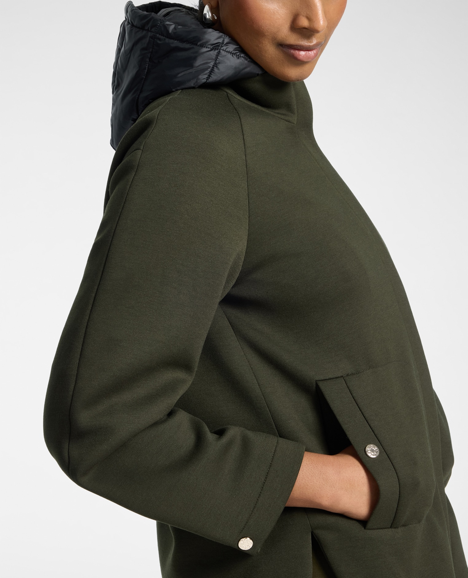 Parka de mujer en scuba con capucha longitud media ajuste regular - Elena Miró - Verde Verde-4