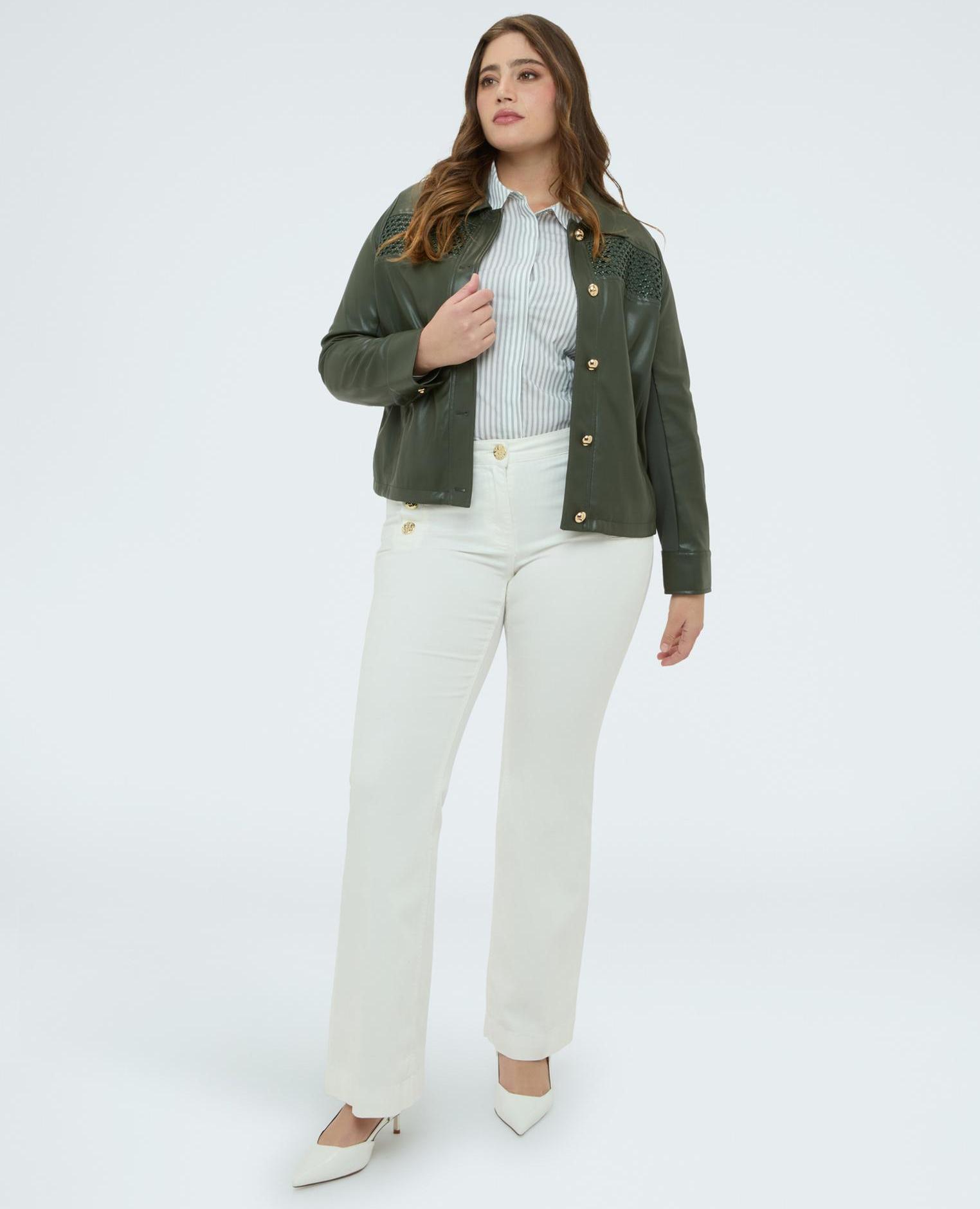 Chaqueta de mujer biker con detalle trenzado - Fiorella Rubino - Kaki Kaki-3