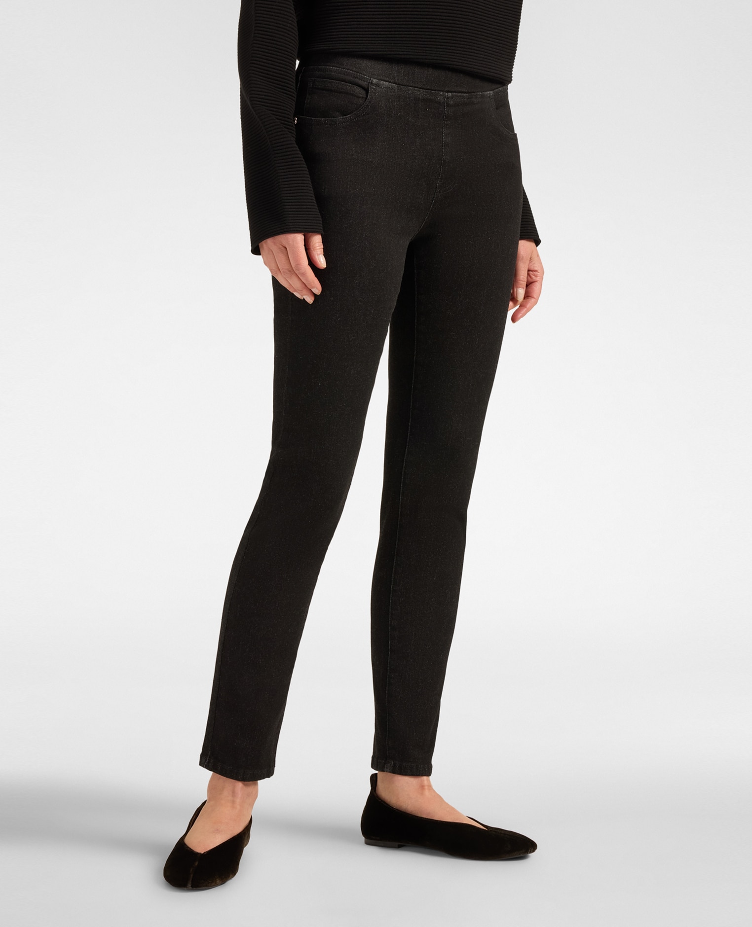 Jeans de mujer skinny en denim lavado washed ajuste skinny cierre con banda elástica en la cintura - Elena Miró - Negro Negro-3