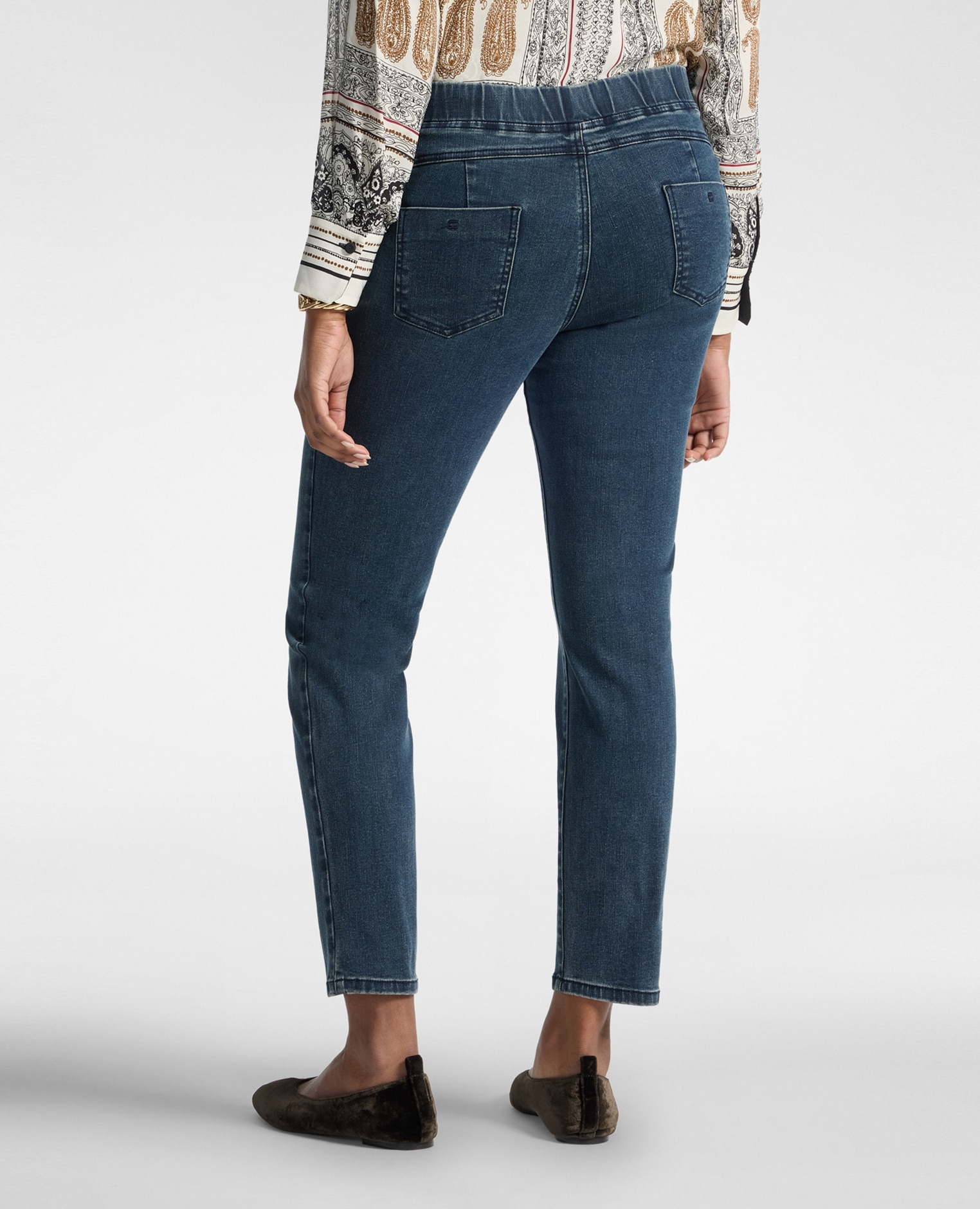 Jeans de mujer skinny en denim lavado washed ajuste skinny cierre con banda elástica en la cintura - Elena Miró - Azul Azul-2