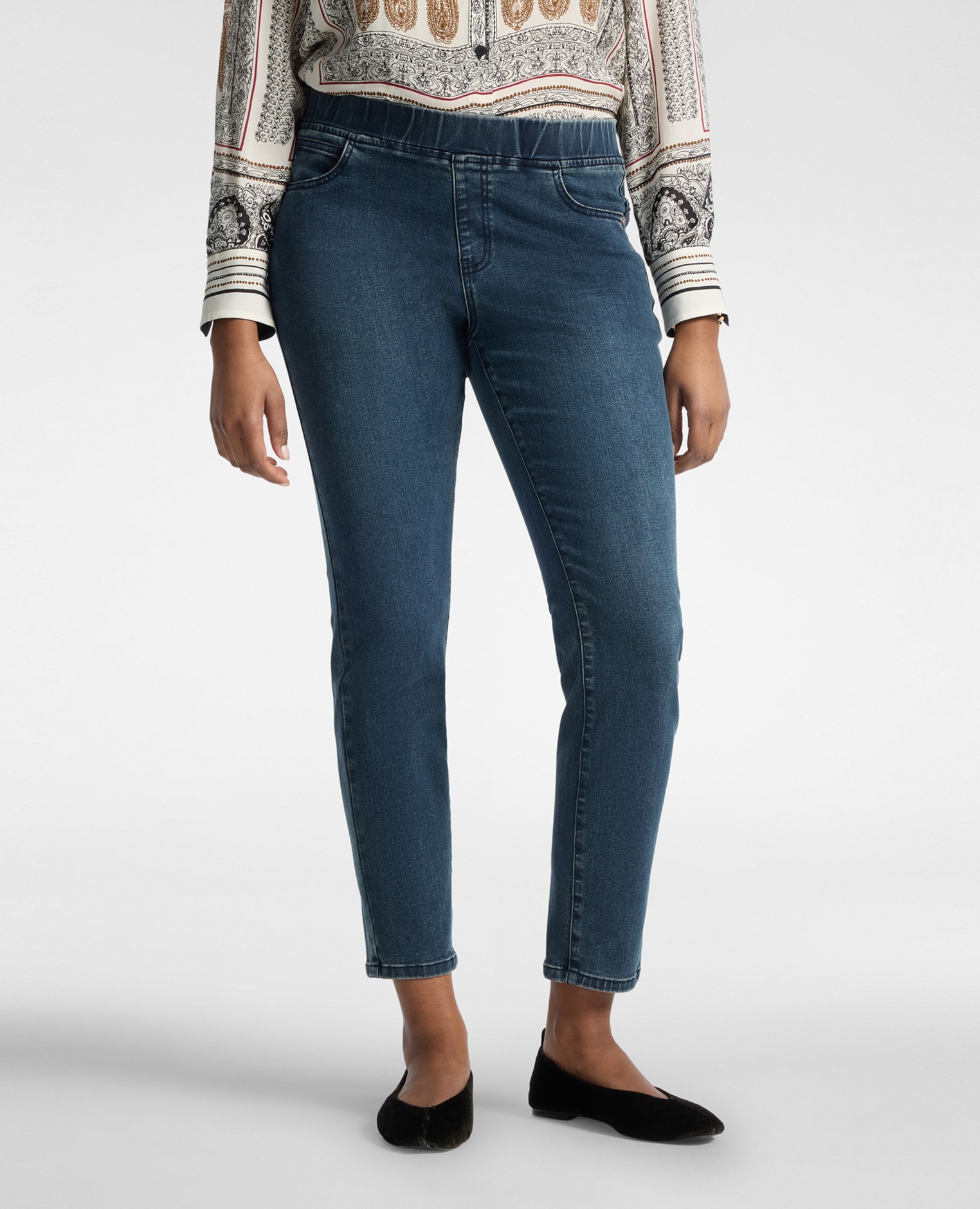 Jeans de mujer skinny en denim lavado washed ajuste skinny cierre con banda elástica en la cintura - Elena Miró - Azul Azul-3
