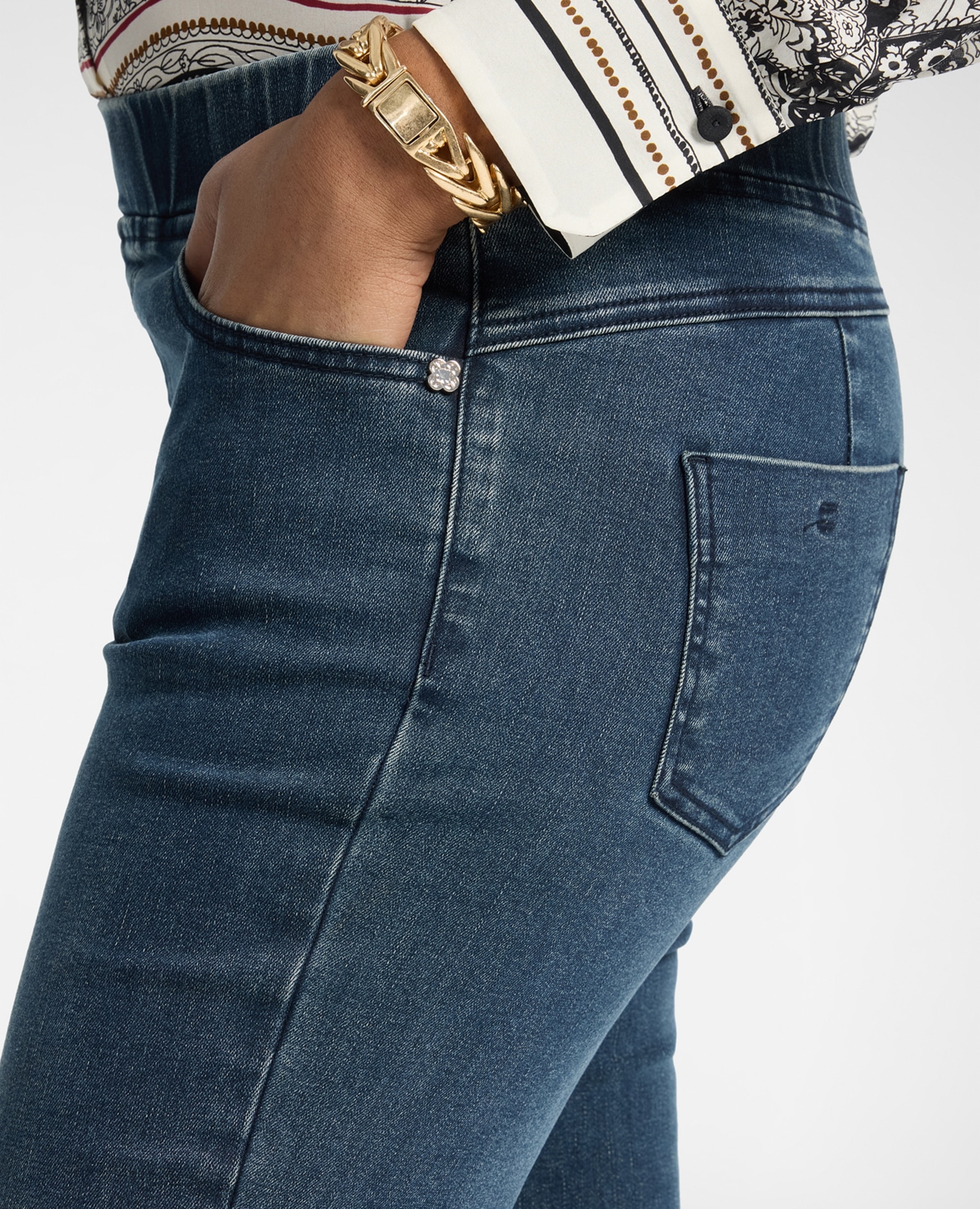 Jeans de mujer skinny en denim lavado washed ajuste skinny cierre con banda elástica en la cintura - Elena Miró - Azul Azul-4