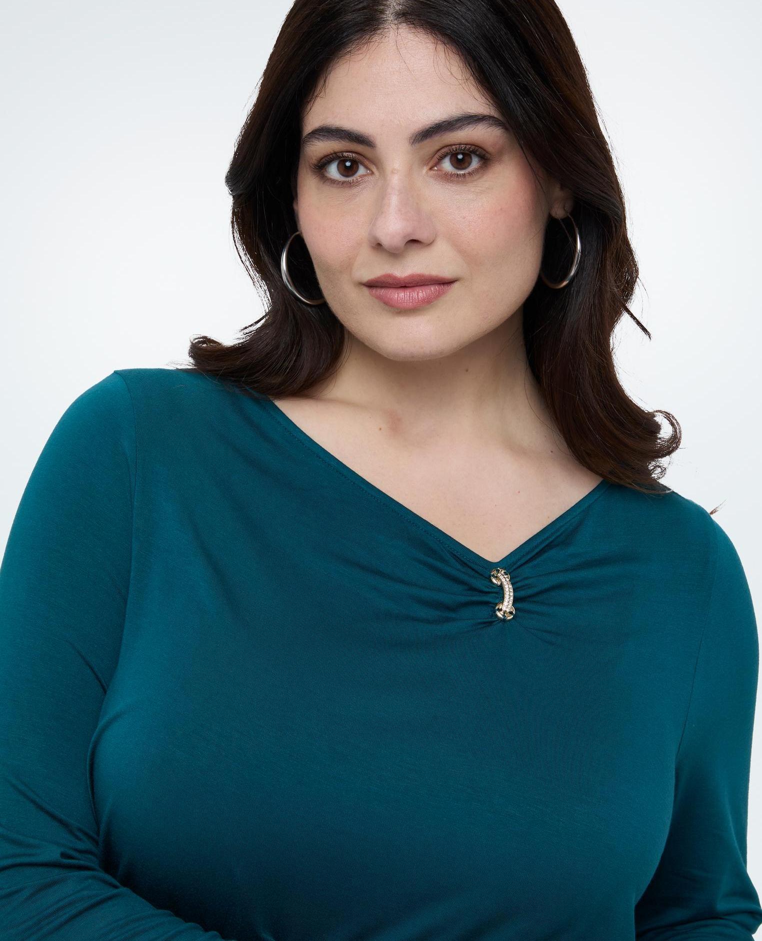 Camiseta de mujer de jersey con detalle joya en mezcla de viscosa - Fiorella Rubino - Turquesa Turquesa-4