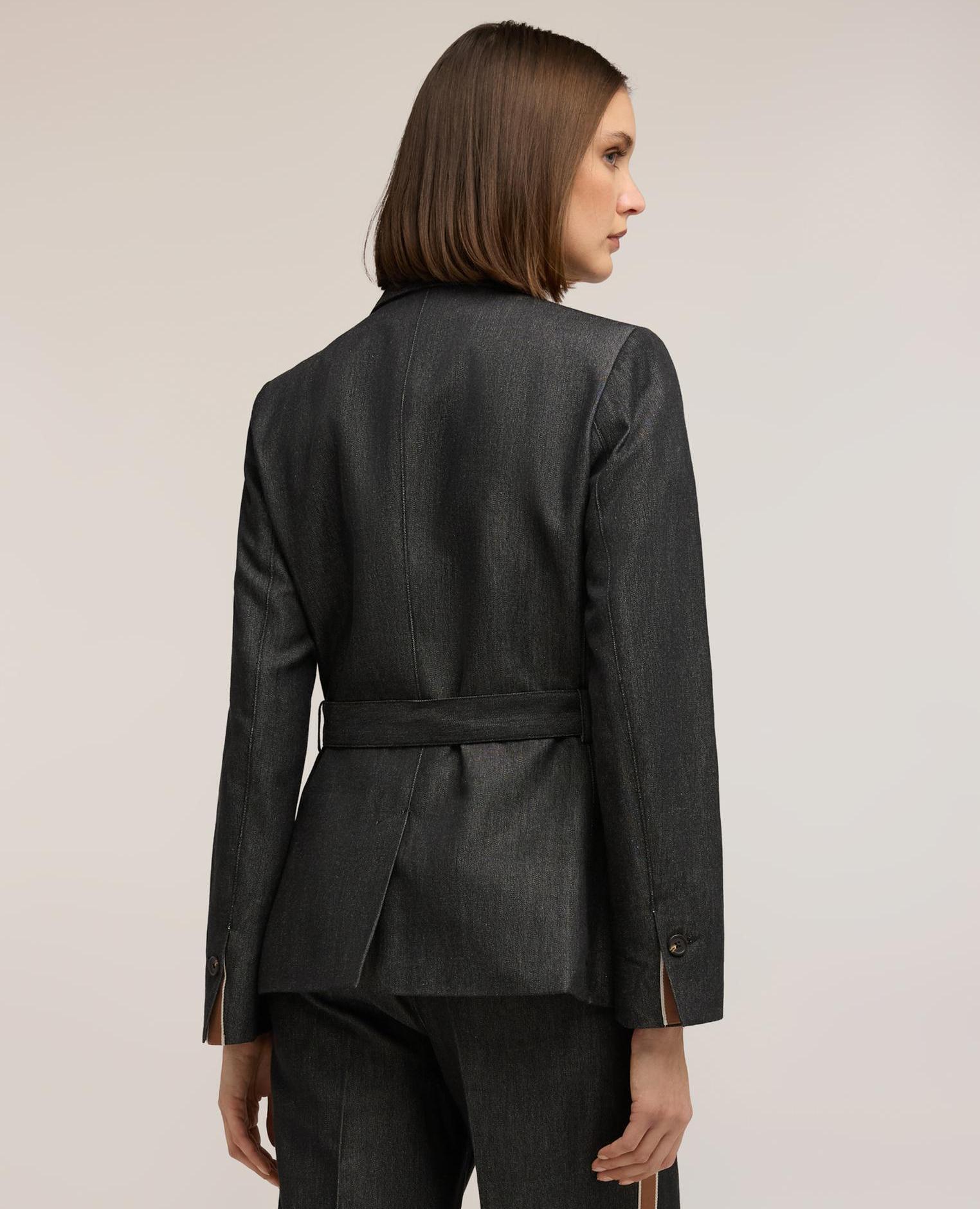 Blazer de mujer con cinturón mezcla de ramio con cuello de lanza - Motivi - Azul Azul-2