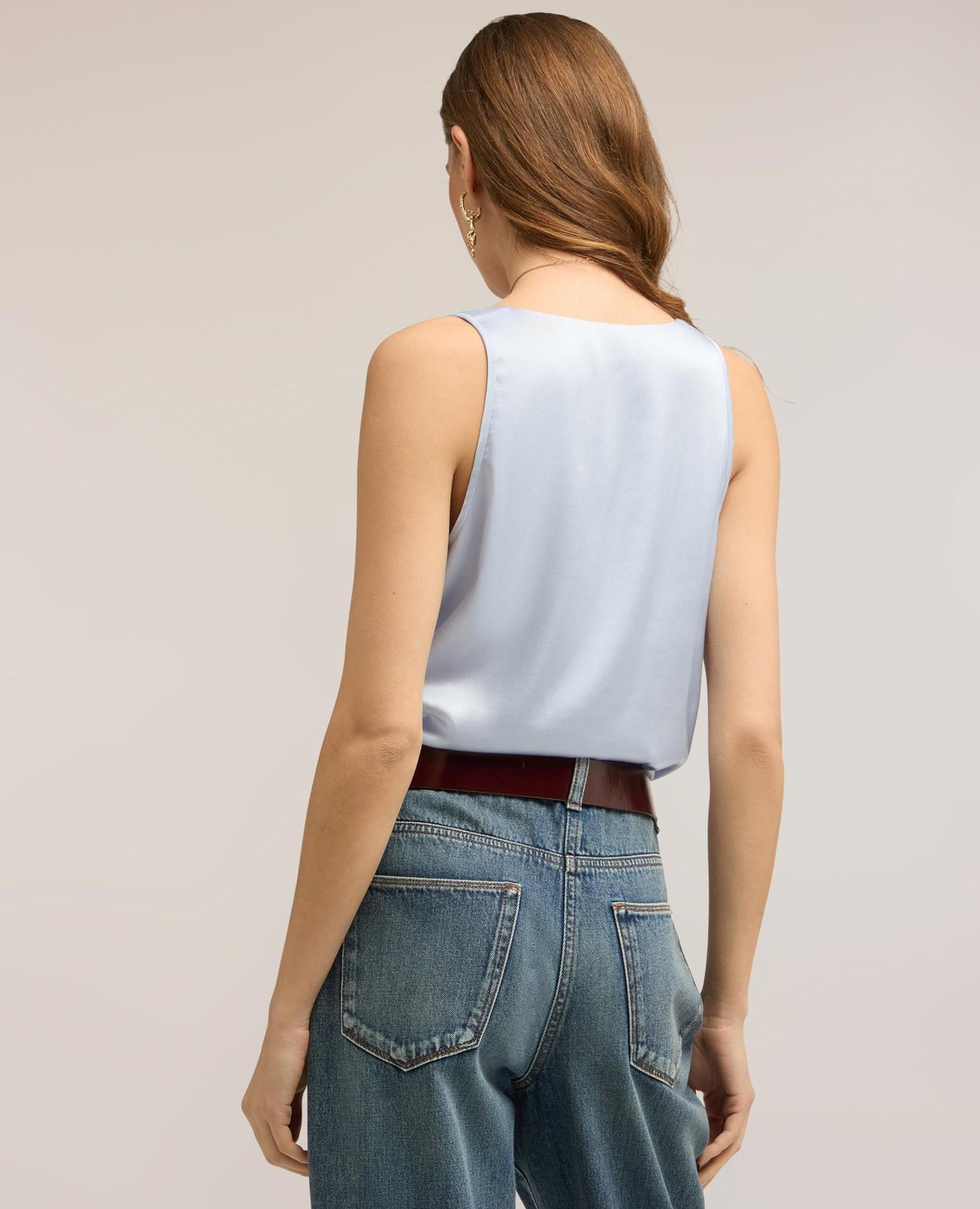 Top de mujer de raso de hombro ancho ajuste regular - Motivi - Azul claro Azul claro-2