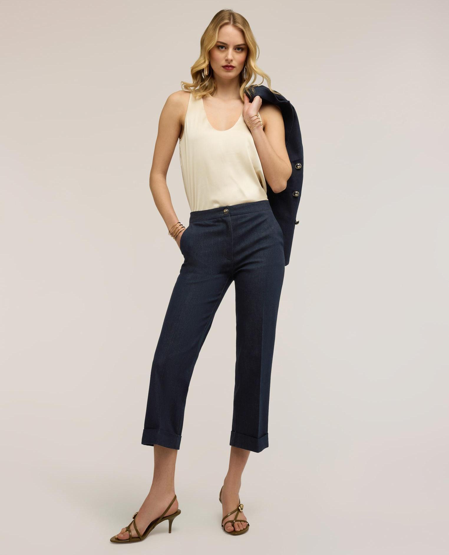 Top de mujer de raso de hombro ancho ajuste regular - Motivi - Blanco Blanco-3