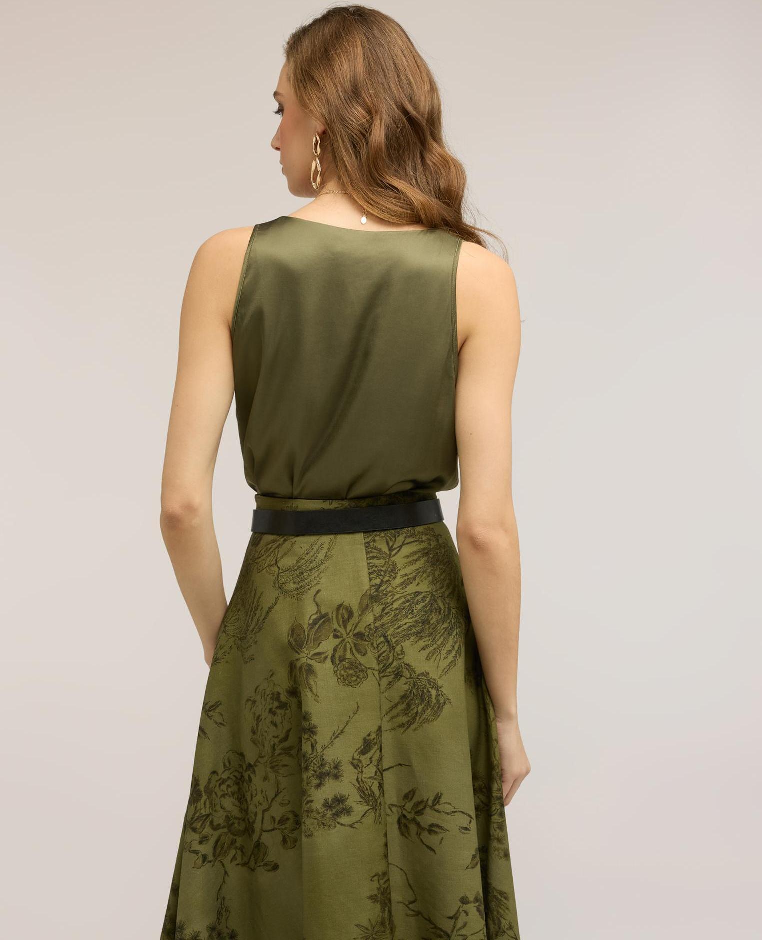 Top de mujer de raso de hombro ancho ajuste regular - Motivi - Marrón Verde militar-2