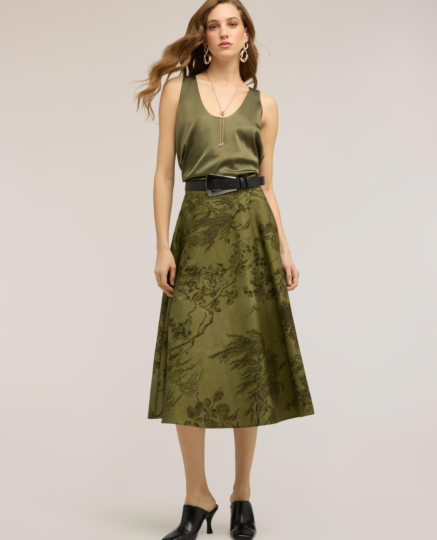 Top de mujer de raso de hombro ancho ajuste regular - Motivi - Marrón Verde militar-3