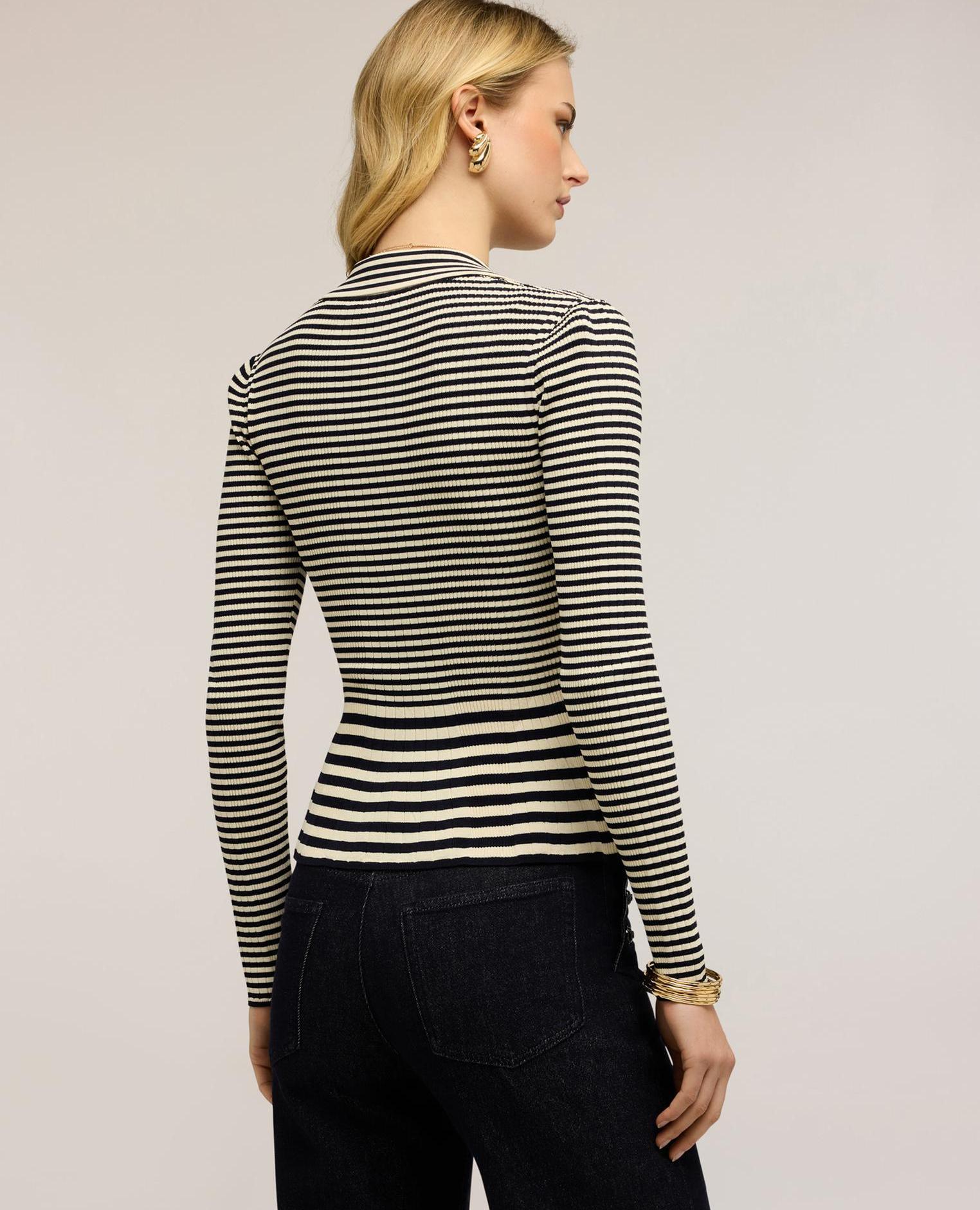 Jersey de mujer de rayas con peplo modelo entallado con volante en el bajo - Motivi - Beige Beige-2