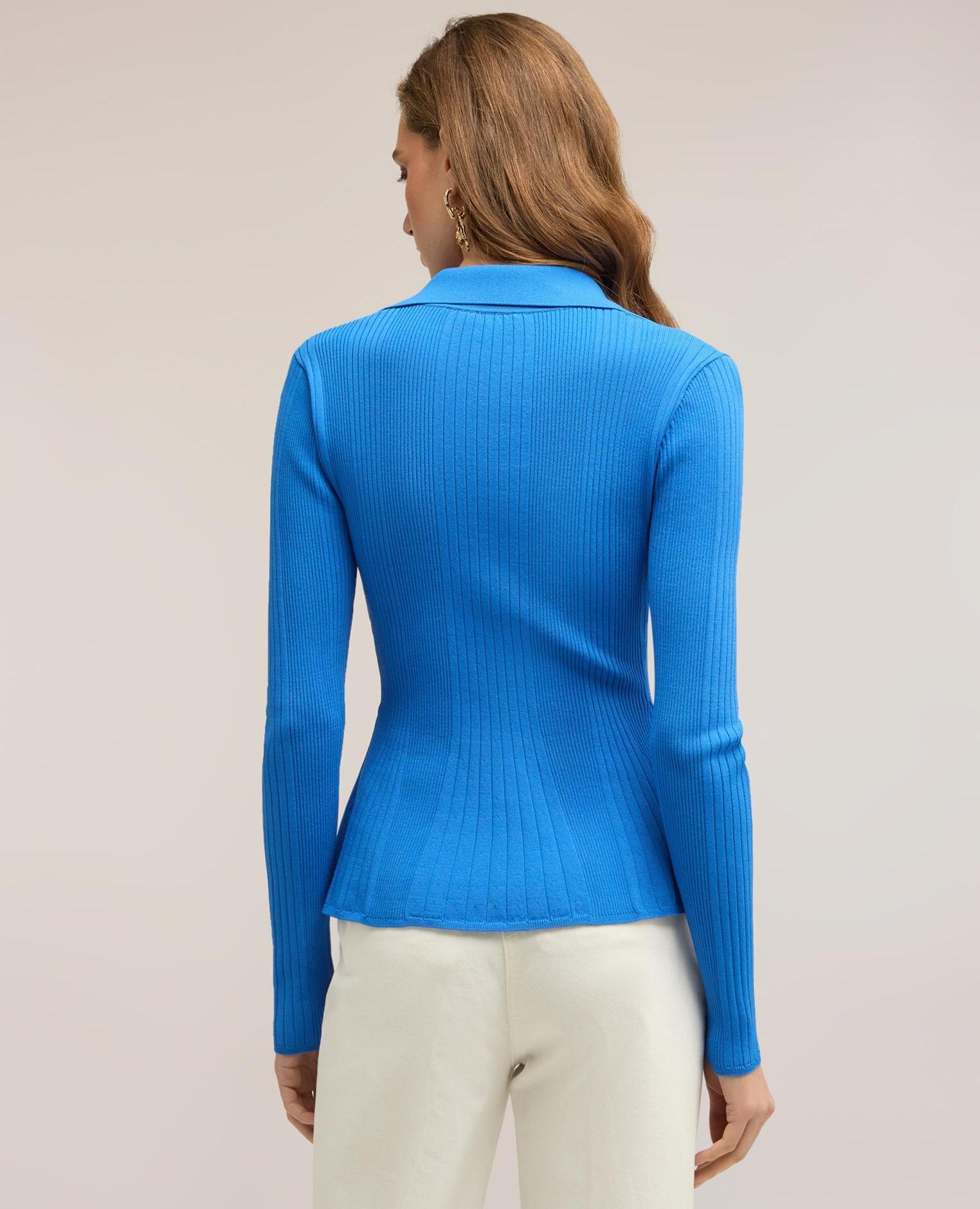 Jersey de mujer de rayas con peplo modelo entallado con volante en el bajo - Motivi - Azul marino Azul marino-2