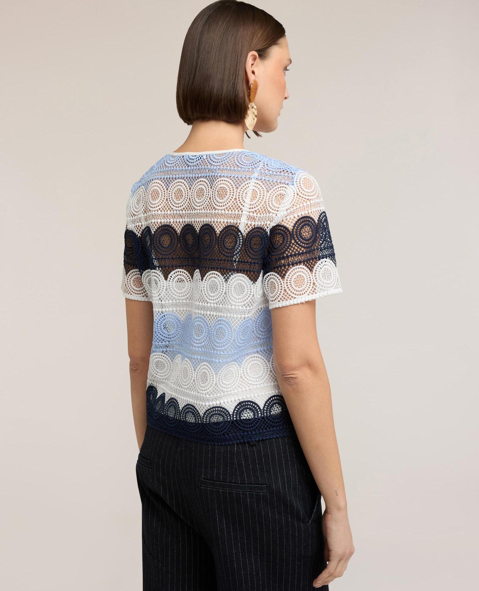 Camiseta de mujer de encaje macramé ajuste boxy con escote redondo - Motivi - Blanco Blanco-2