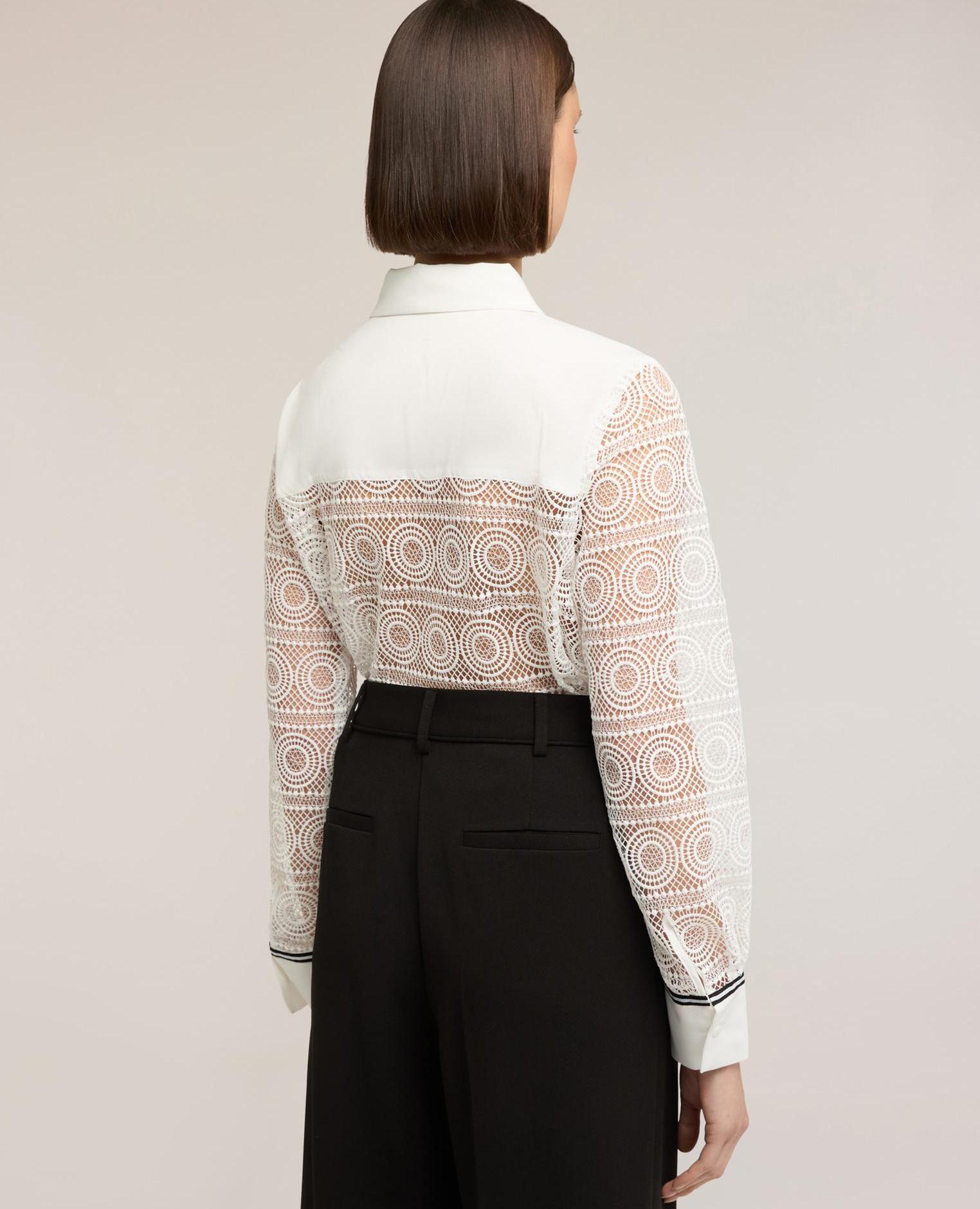 Camisa de mujer de encaje macramé con bandas en contraste ajuste regular cierre frontal inglés - Motivi - Blanco Blanco-2
