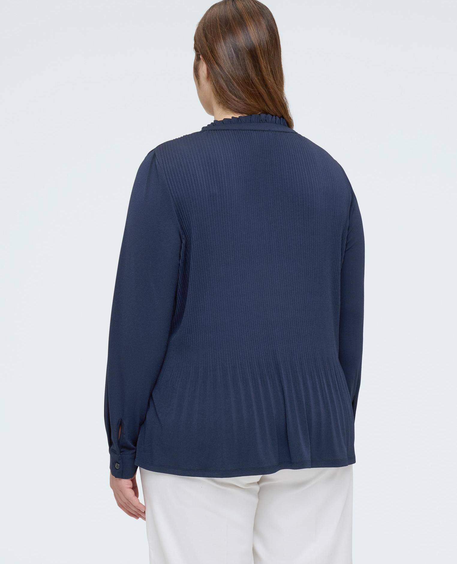 Blusa de mujer de jersey plisado con botones confeccionada en plisado - Fiorella Rubino - Azul Azul-2
