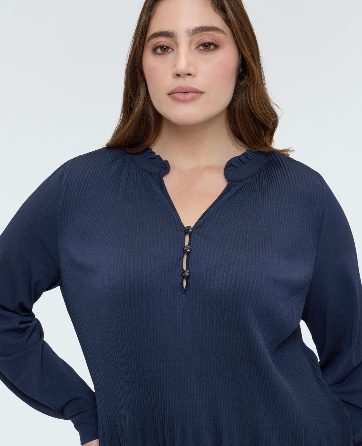 Blusa de mujer de jersey plisado con botones confeccionada en plisado - Fiorella Rubino - Azul Azul-3